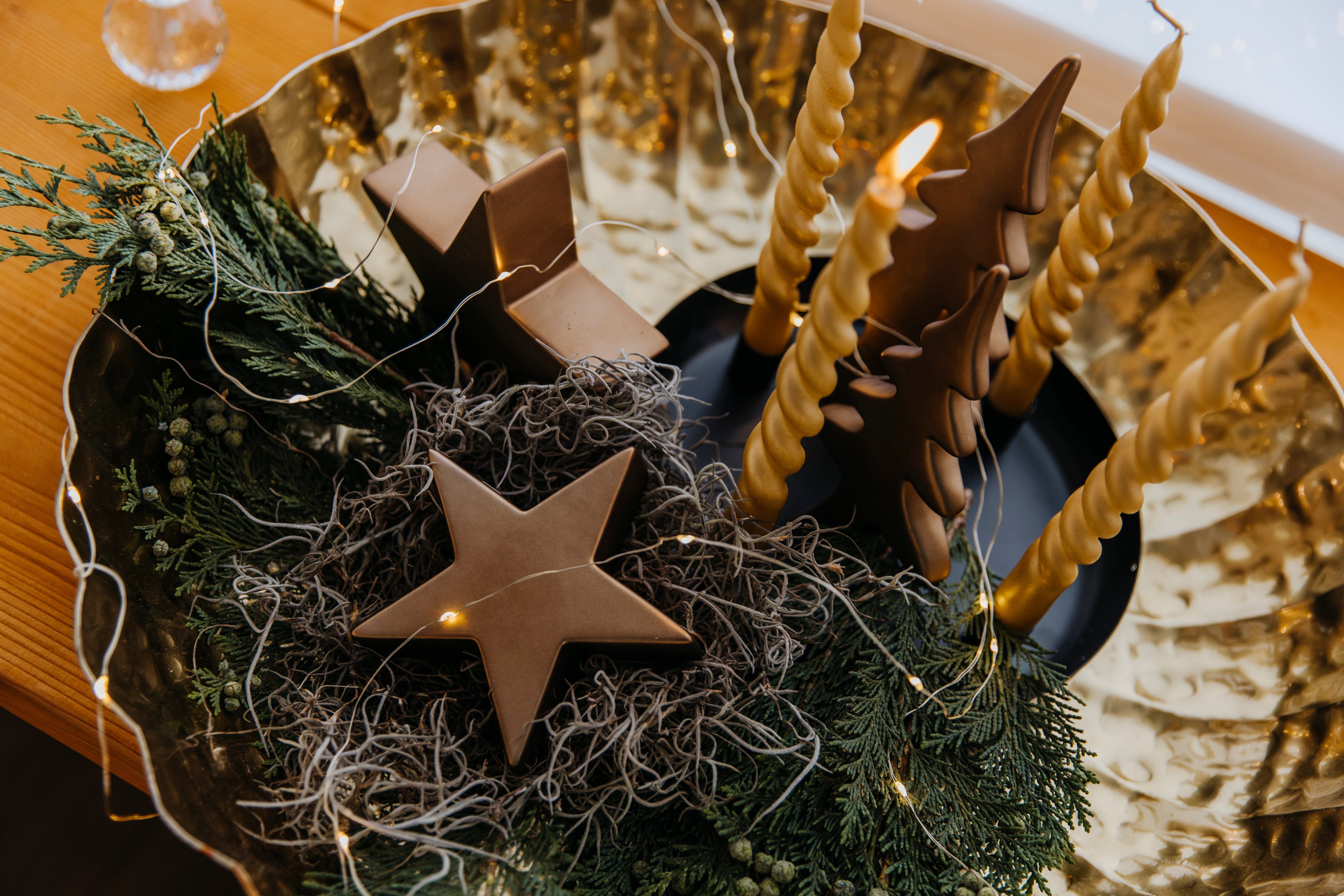 Creativ deco Decoratieve schaal Kerst versiering met structuurrand (1 stuk)