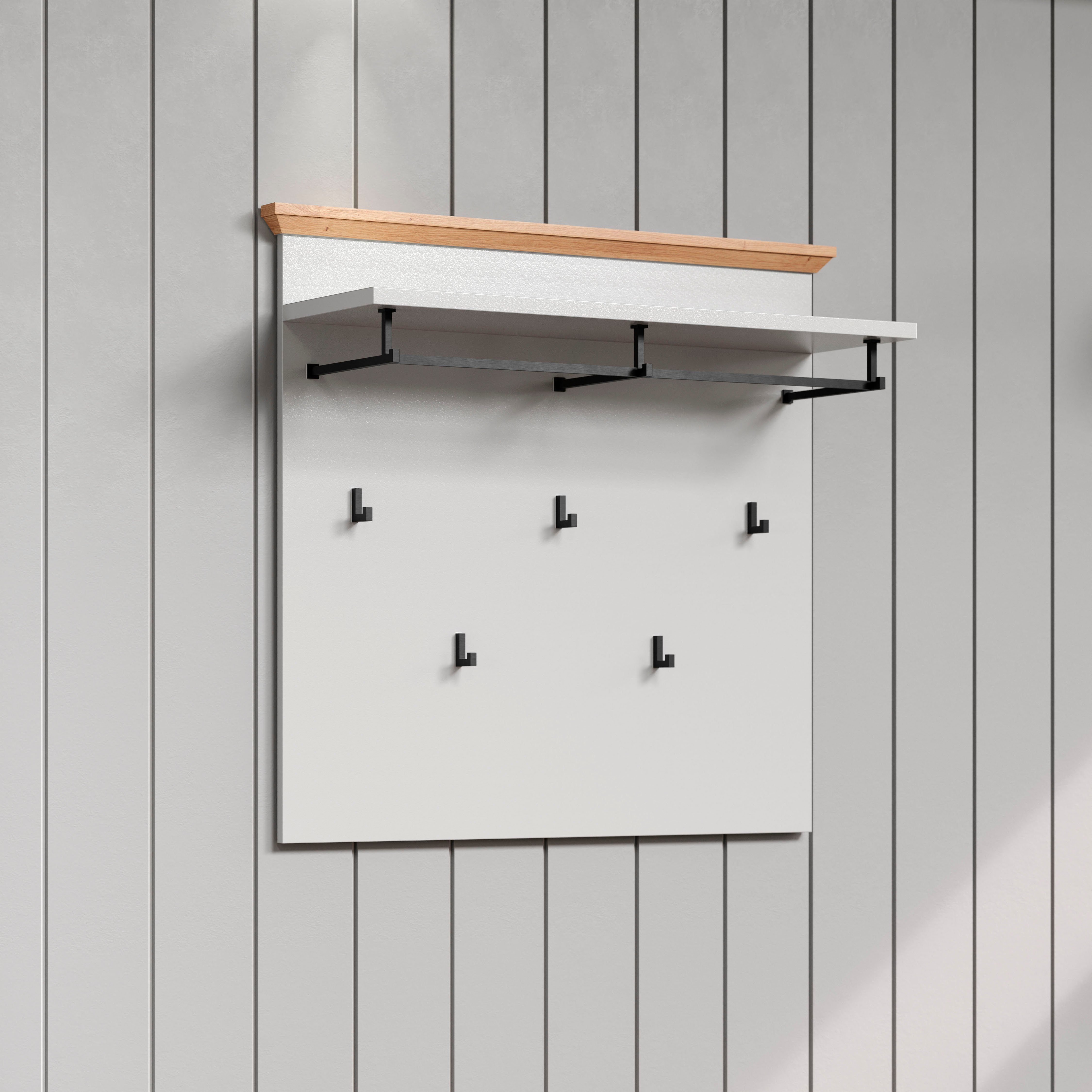Home affaire Kapstokpaneel Herzwill Wandpaneel, afm. BxHxD ca.: 91x49x41 cm in lichtgrijs en imitatie-eiken (1 stuk)