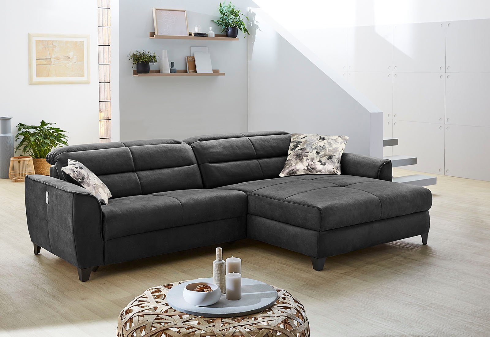 Jockenhöfer Gruppe Hoekbank Double One L-vorm met 2 x 120 cm brede, elektrisch verstelbare relaxfuncties