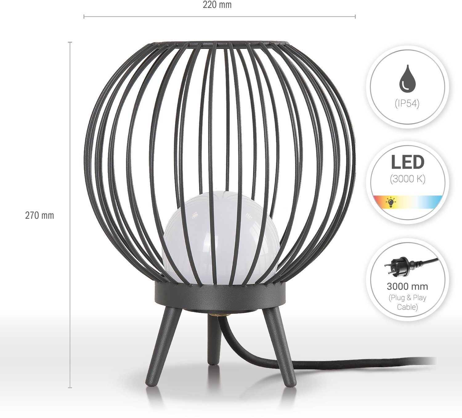 Paco Home Tafellamp AUZZURRA LED lamp vintage binnen- en buitenlamp lantaarn tuin IP54 3000 K