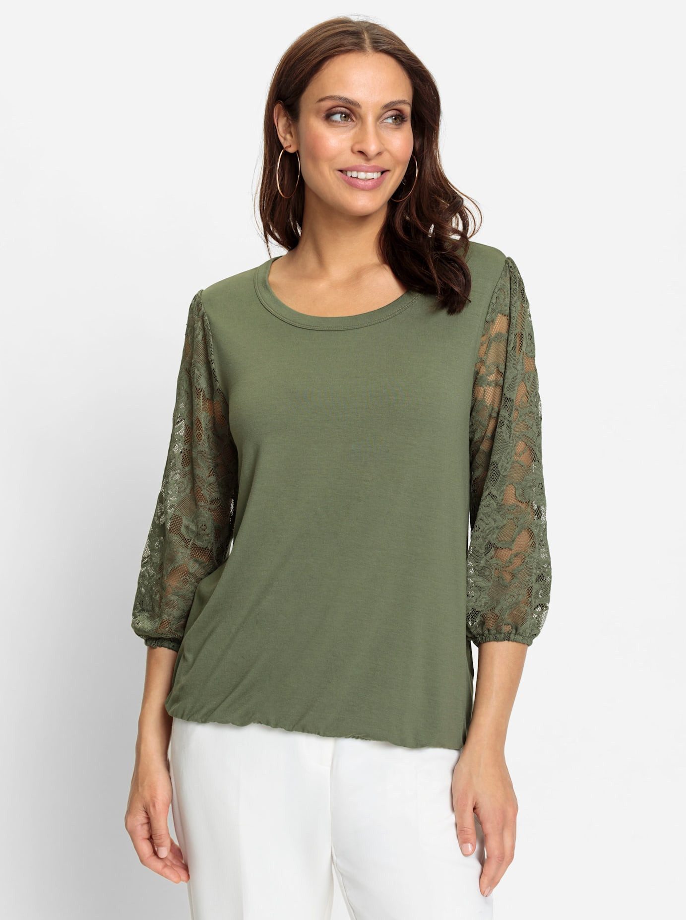 Lady Shirt met 3/4 mouwen Kanten shirt (1-delig)