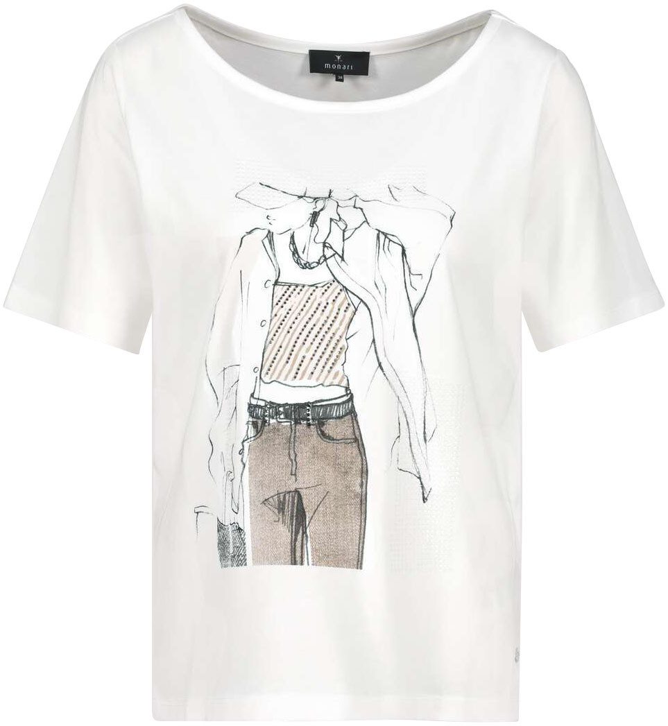 Monari Shirt met ronde hals Shirt vrouw getekend met frontprint en glitterstuds