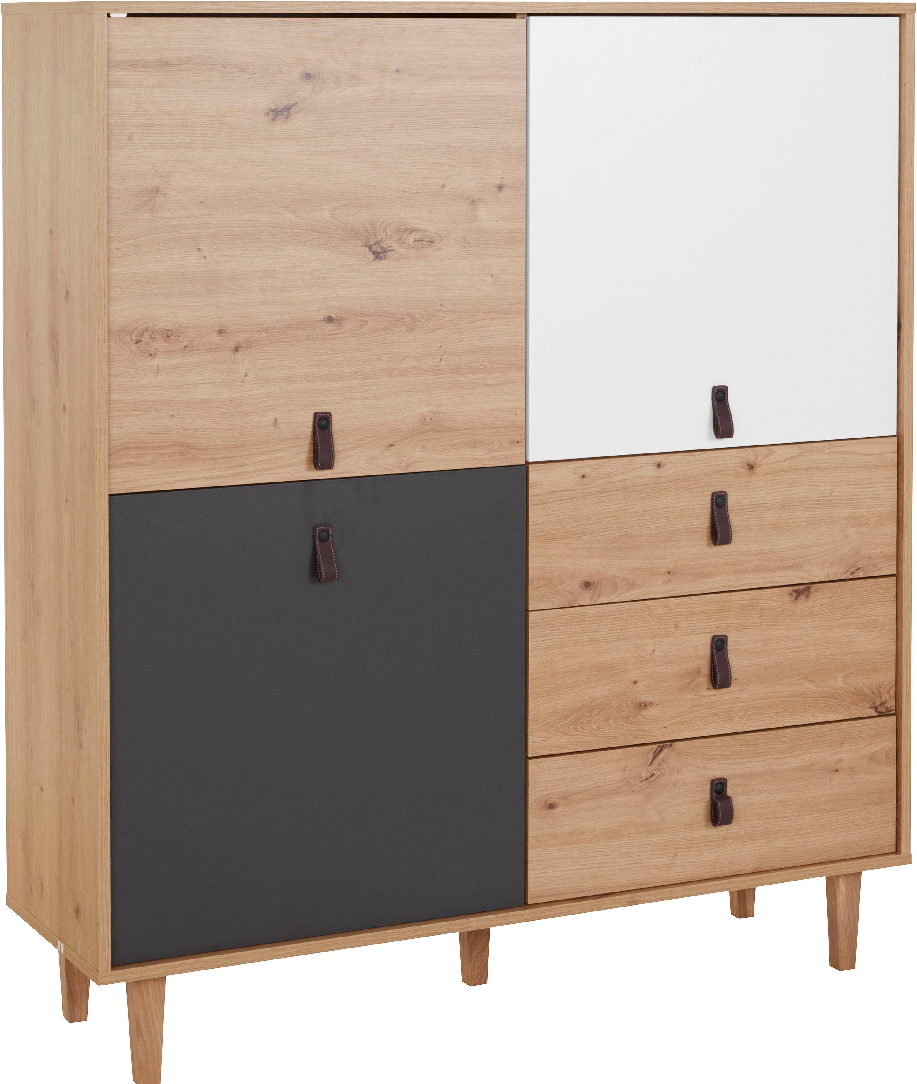 Homexperts Highboard BRISTOL , breedte 120 cm, hoogte 135 cm, met massief eiken poten
