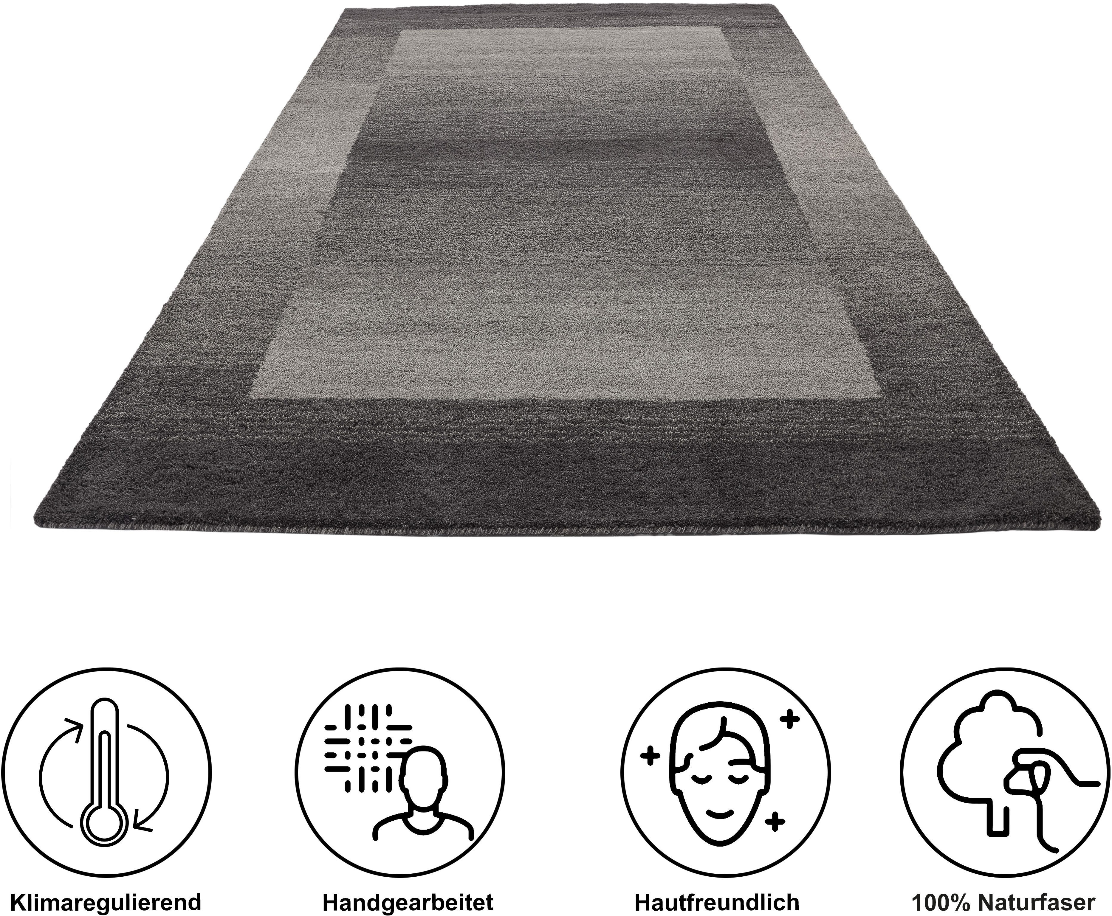 THEKO Wollen kleed Gabbeh super, Handgeweven vloerkleed, randdessin, zuivere wol, met de hand geweven