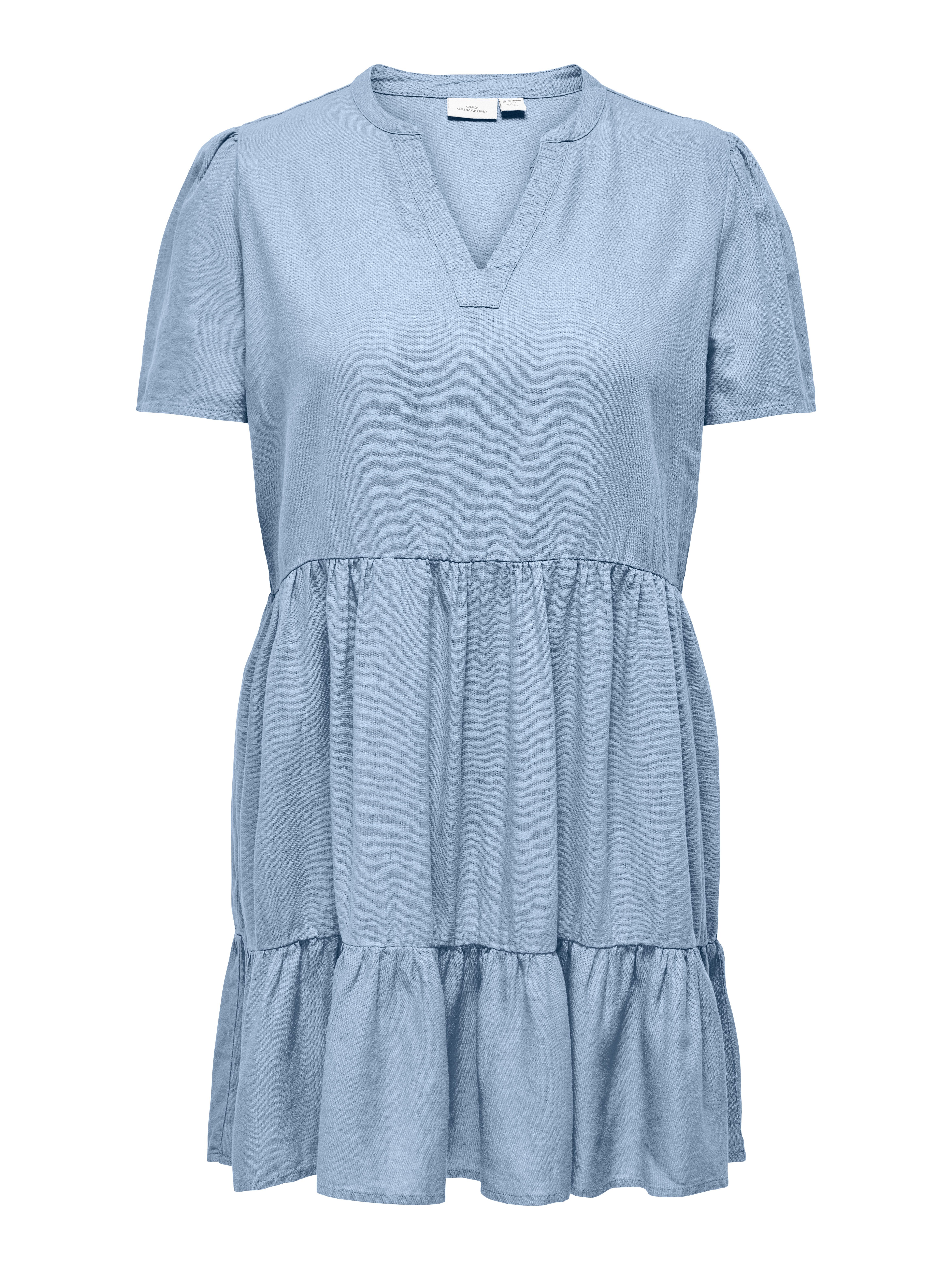 ONLY CARMAKOMA Mini-jurk CARTIRI-CARO S/S V-NECK LIN DRESS TLR dames jurken maat 52 blauw