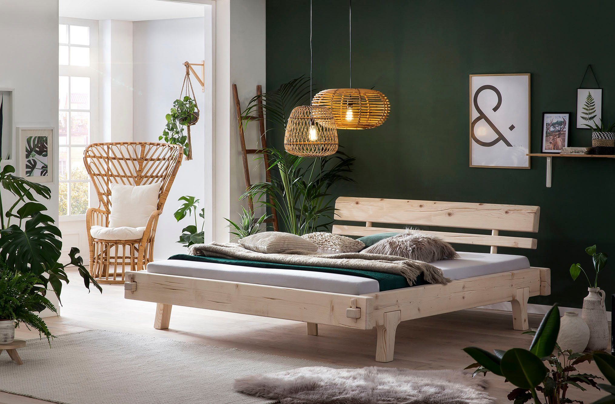 SalesFever Houten bed van massief vurenhout, balkenbed in authentieke look, in landhuis stijl bedden beige