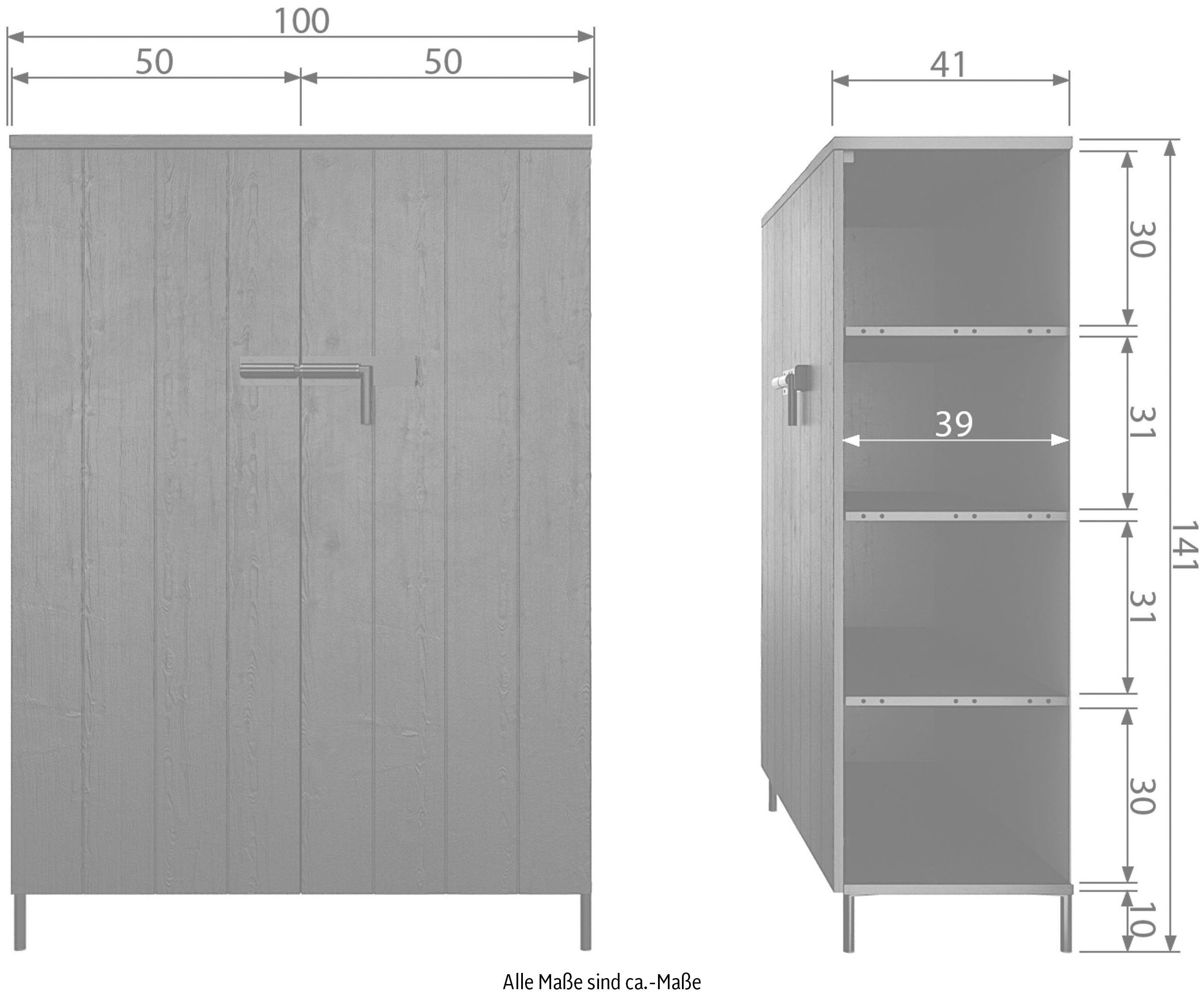 WOOOD Highboard Bruut midischrank, hoge kast van massief dennenhout, h 141 cm x b 100 cm