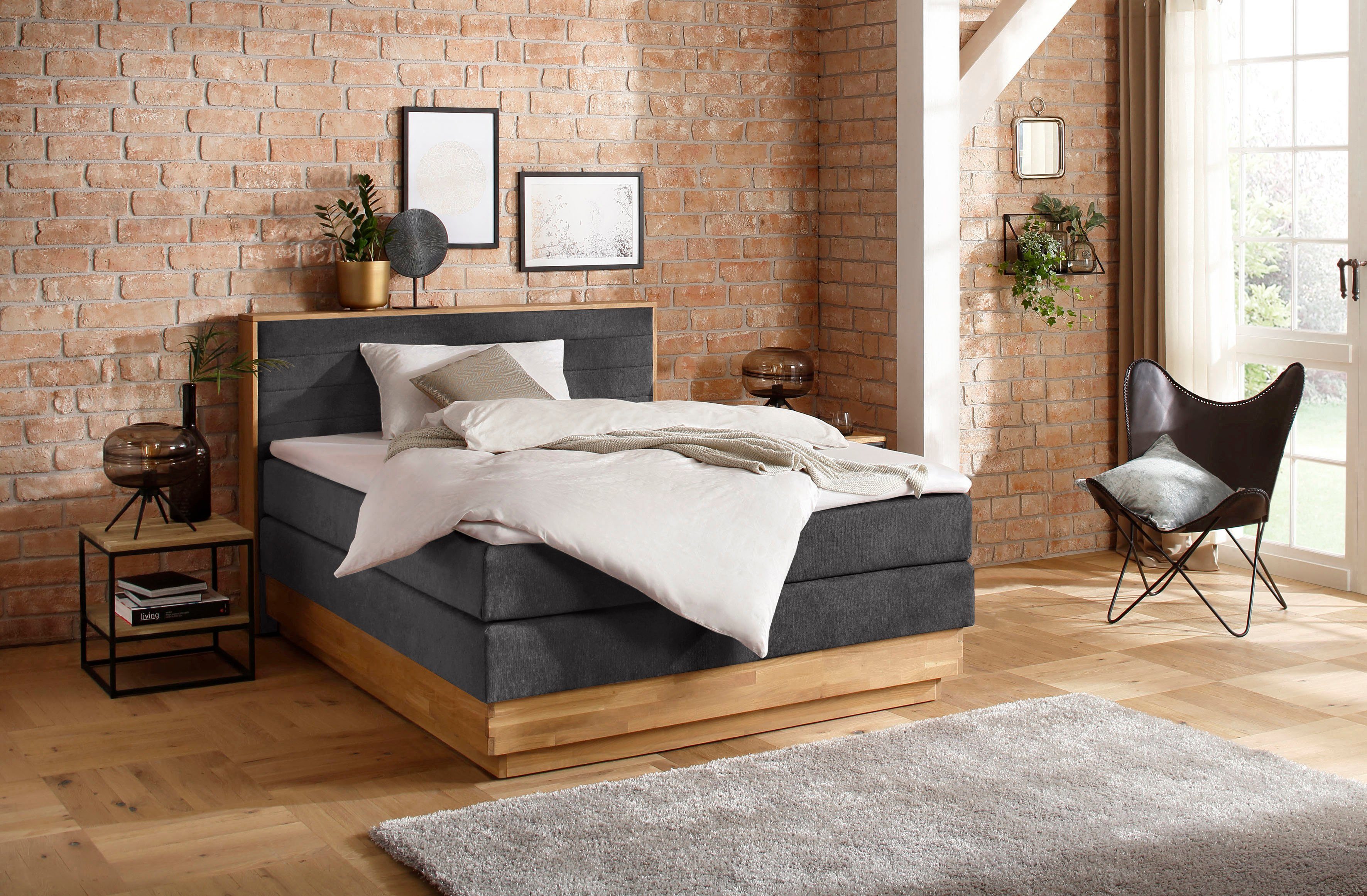 Home affaire Boxspring Cavan Eiken, met bedkist & topmatras, verschillende hardheden (ook H4)