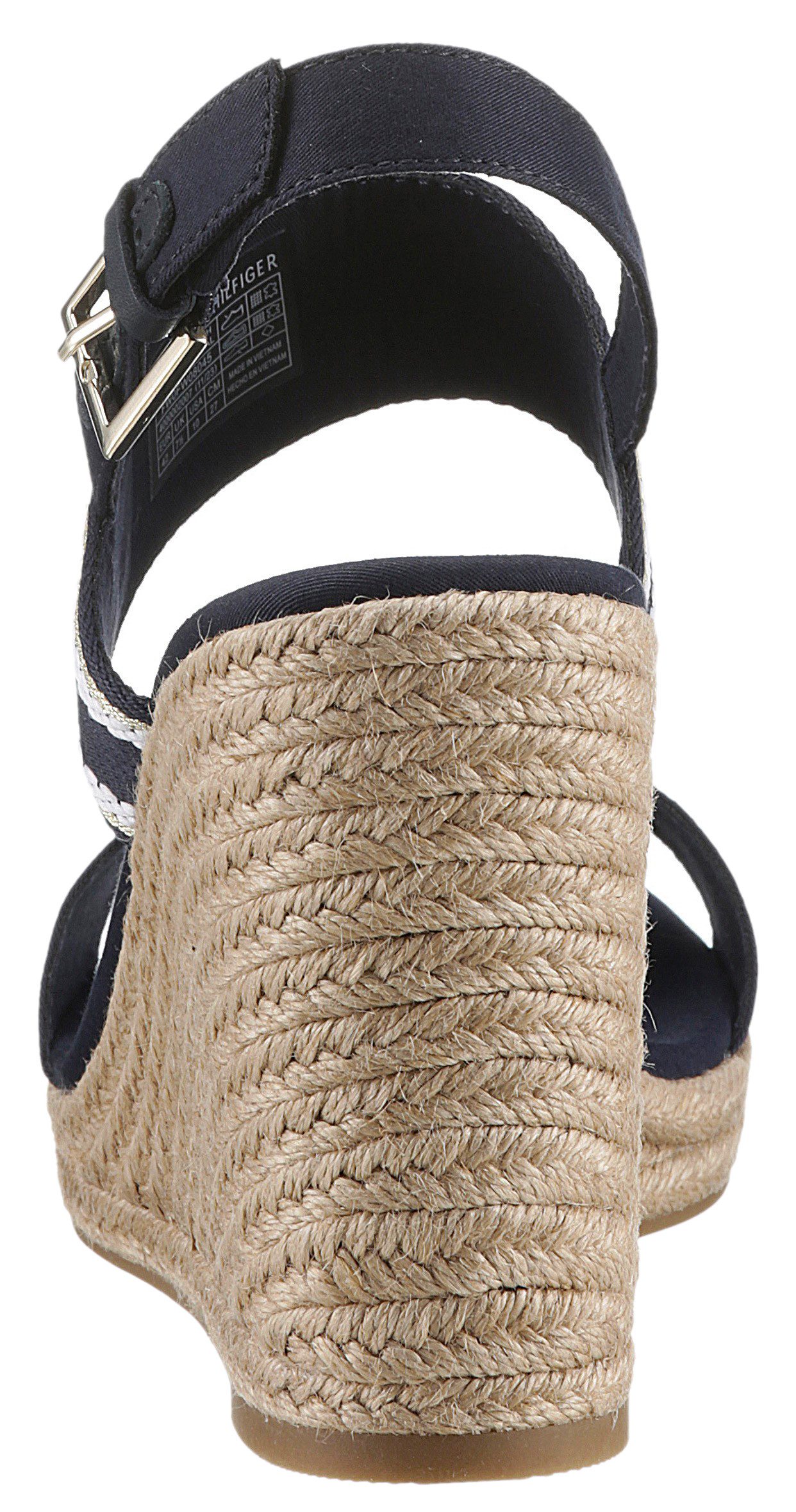 Tommy Hilfiger Sleehaksandaaltjes WEBBING HIGH WEDGE SANDAL , zomerschoen, sandaal, sleehak, met zij th-label