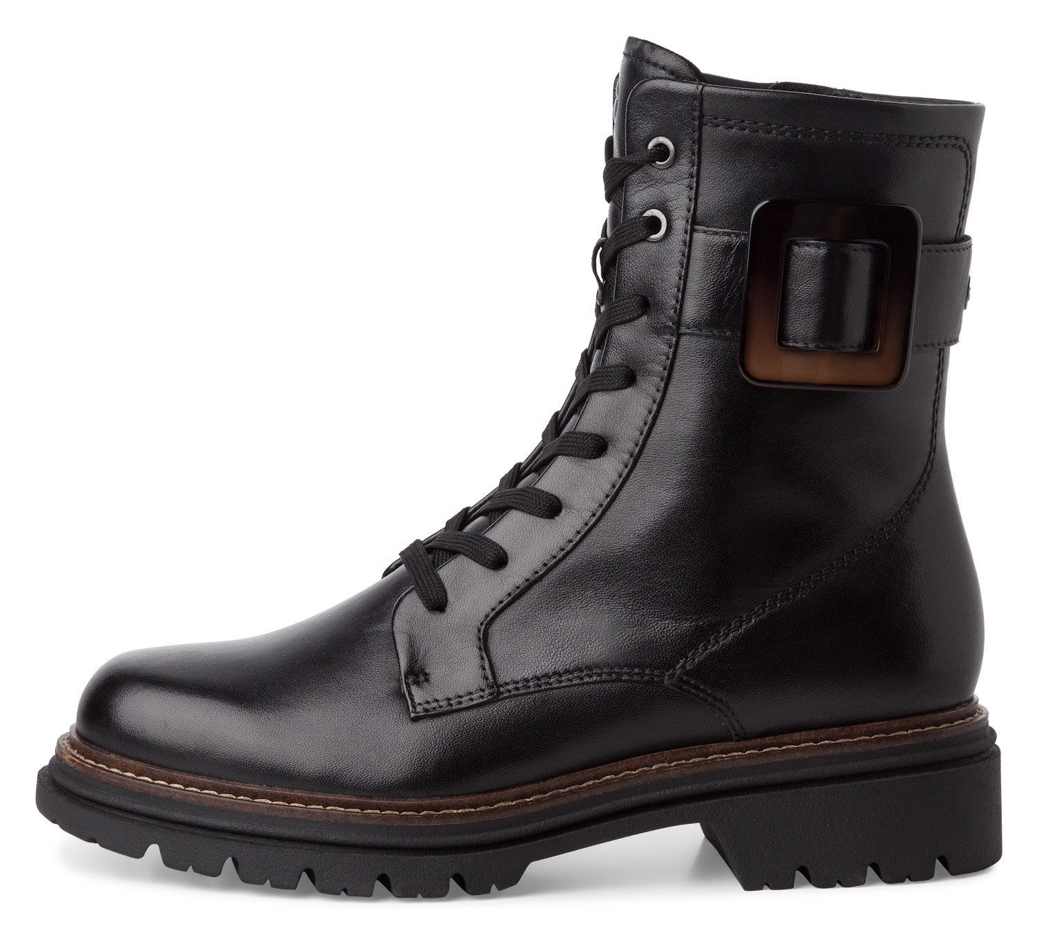 Tamaris Veterschoenen blokhak, veterschoen, enkellaars met opvallende decoratieve gesp