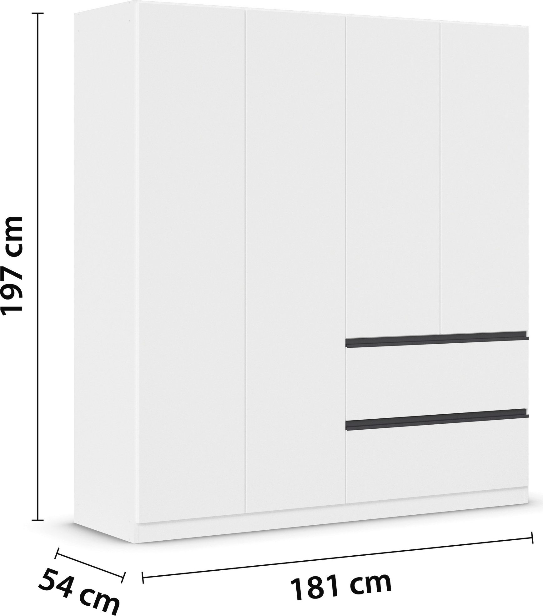 rauch Draaideurkast Kledingkast Kast Garderobe Wasmand COSTA in 3 Breedtes veel ruimte, greeploze front en push-to-open functie made in germany