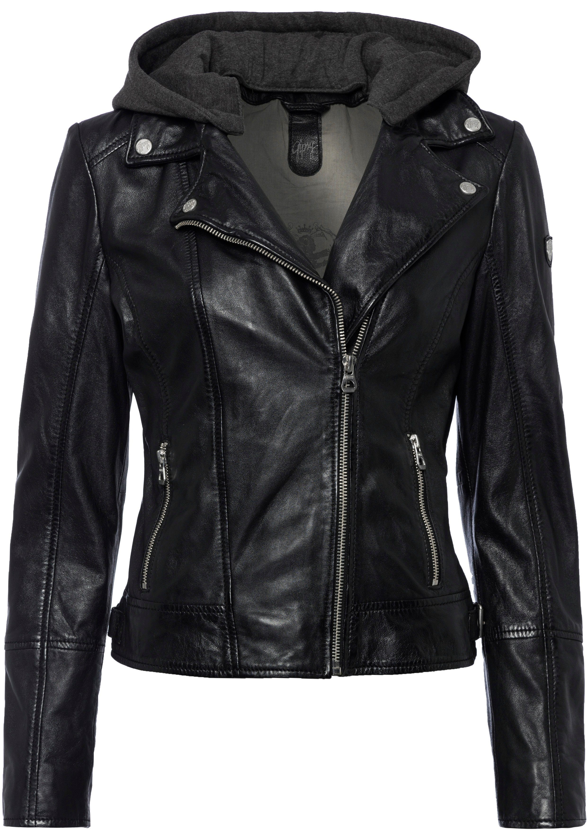 Mauritius Leren jack Ela cool 2-in-1-bikerjack met een afneembare jerseycapuchon