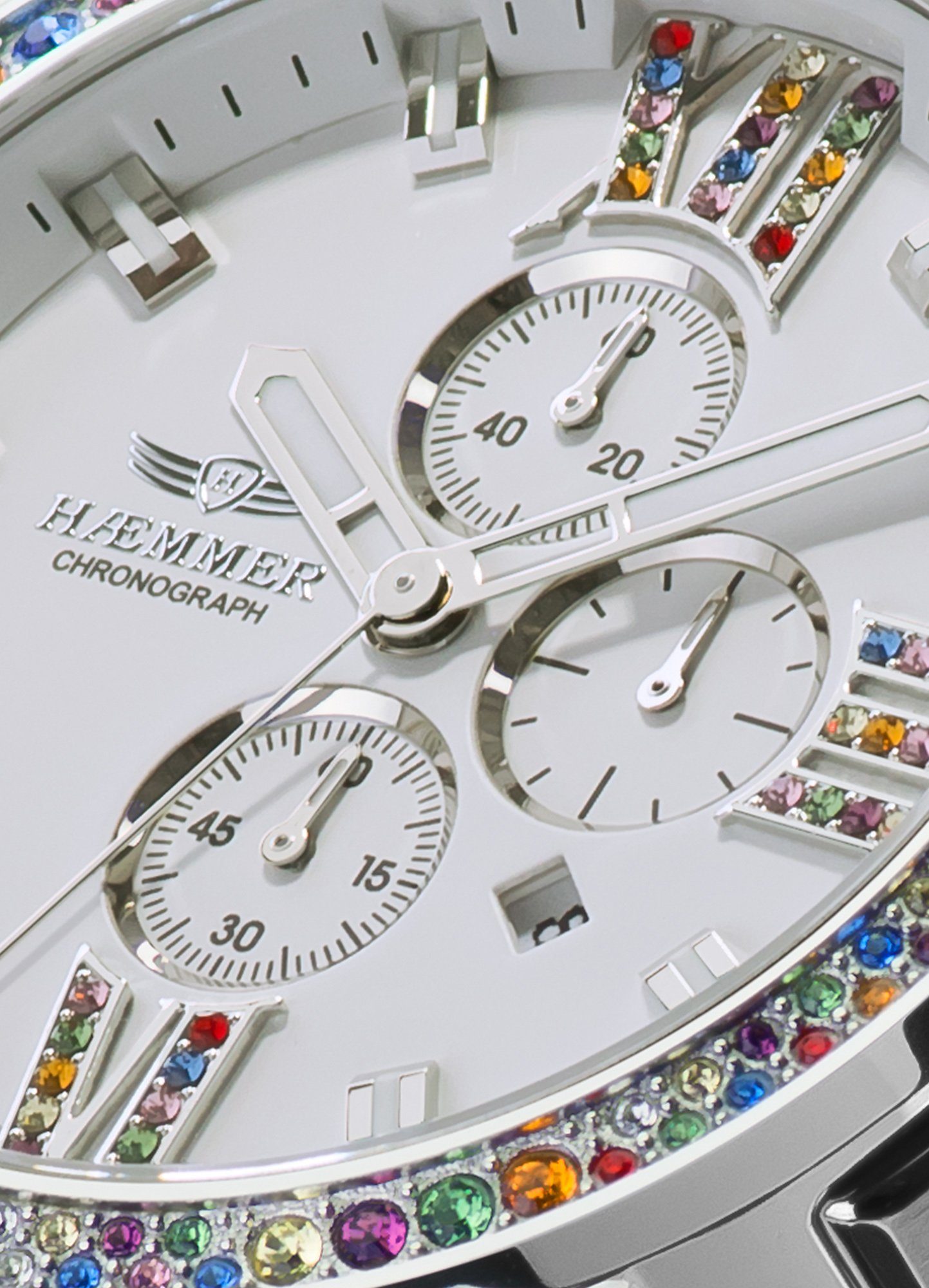 HAEMMER GERMANY Chronograaf WHITE SWAN, E-006 Quartzhorloge, dameshorloge, datum, stopwatchfunctie, saffierglas, leren band