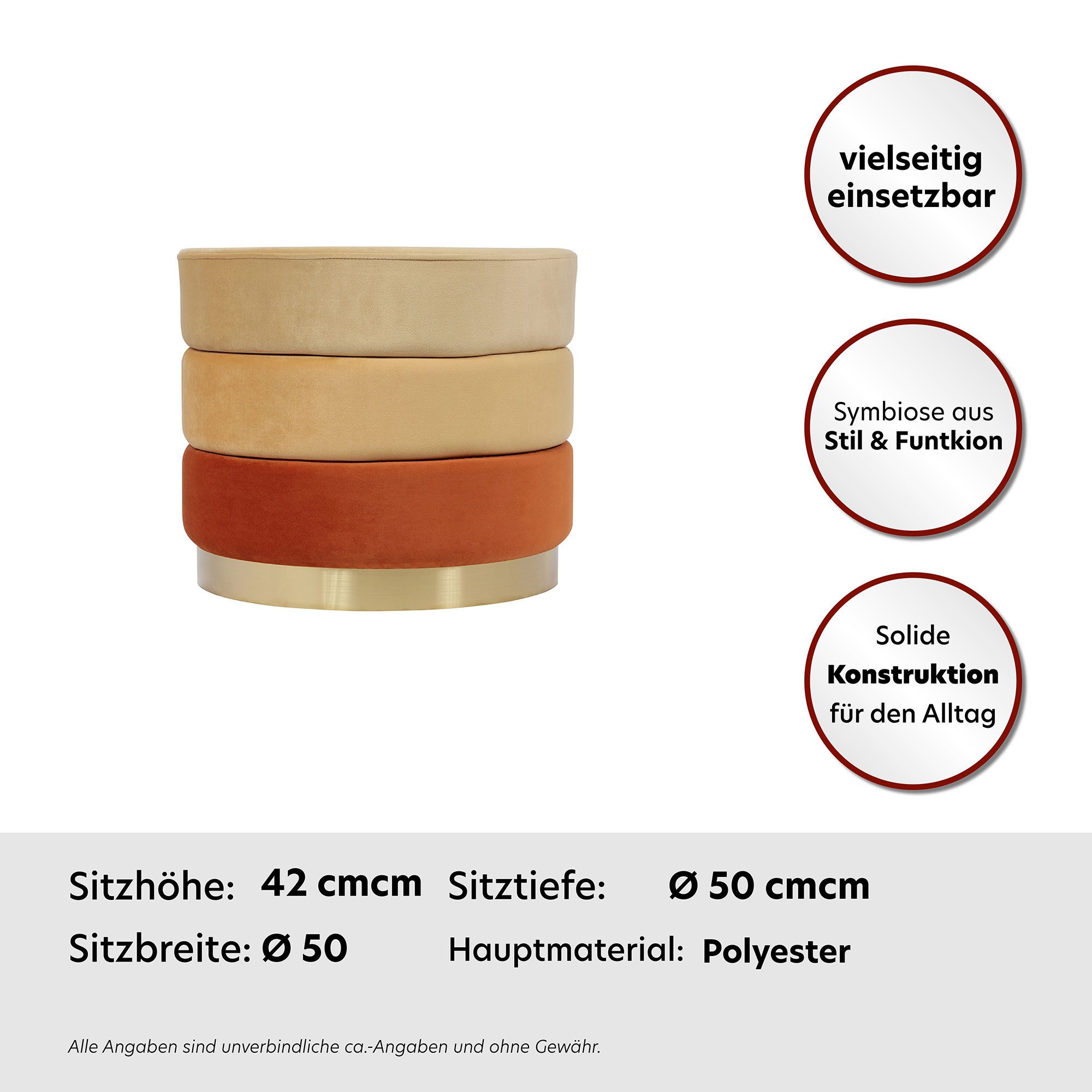 Kayoom Hocker Kruk Matilda 325, elegante uitstraling door goudkleurige sokkel Fluwelen bekleding, gekleurde gelaagde padding, goudkleurige basis (1 stuk)