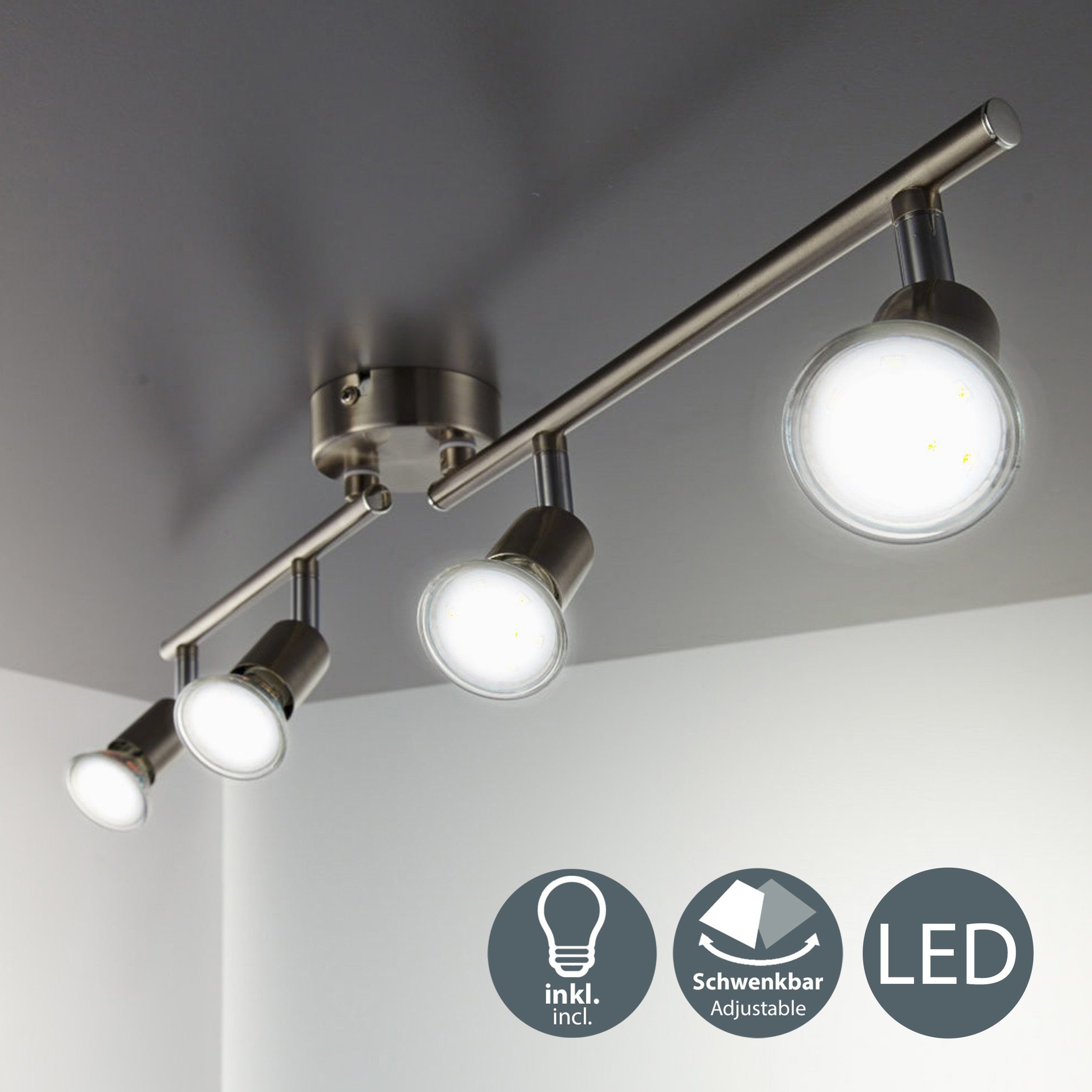 B.K.Licht Ledplafondspots LED plafondlamp, draaibare spots, incl. 4 x 3W lichtbronnen GU10