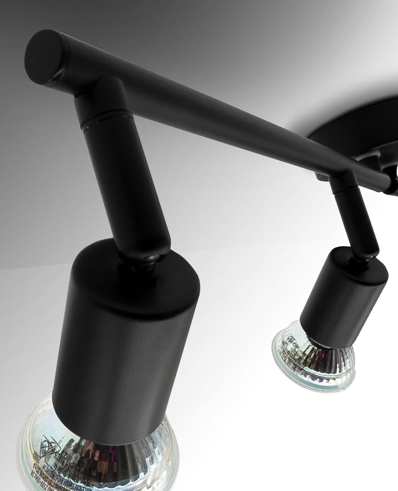 B.K.Licht Ledplafondspot voor buiten BK_DS1546 Plafondlamp, Zwenkbaar, Zwart, Incl. GU10 lamp 4-armig, incl. 4x 2,9 watt gu10, 3000k warmwit licht, 4x 260 lm (1 stuk)