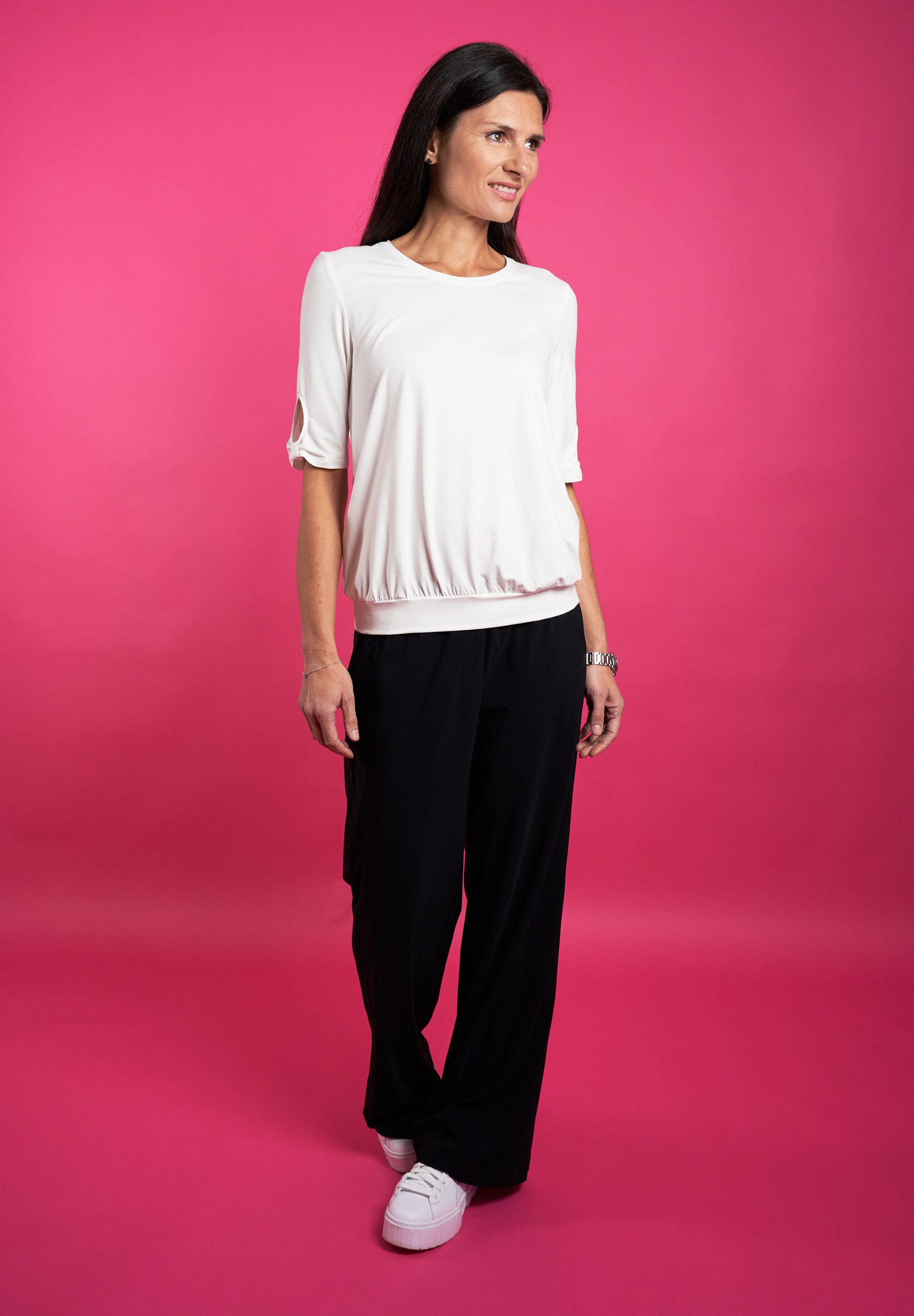 Seidel Moden Shirt met ronde hals met cut-out details, made in germany