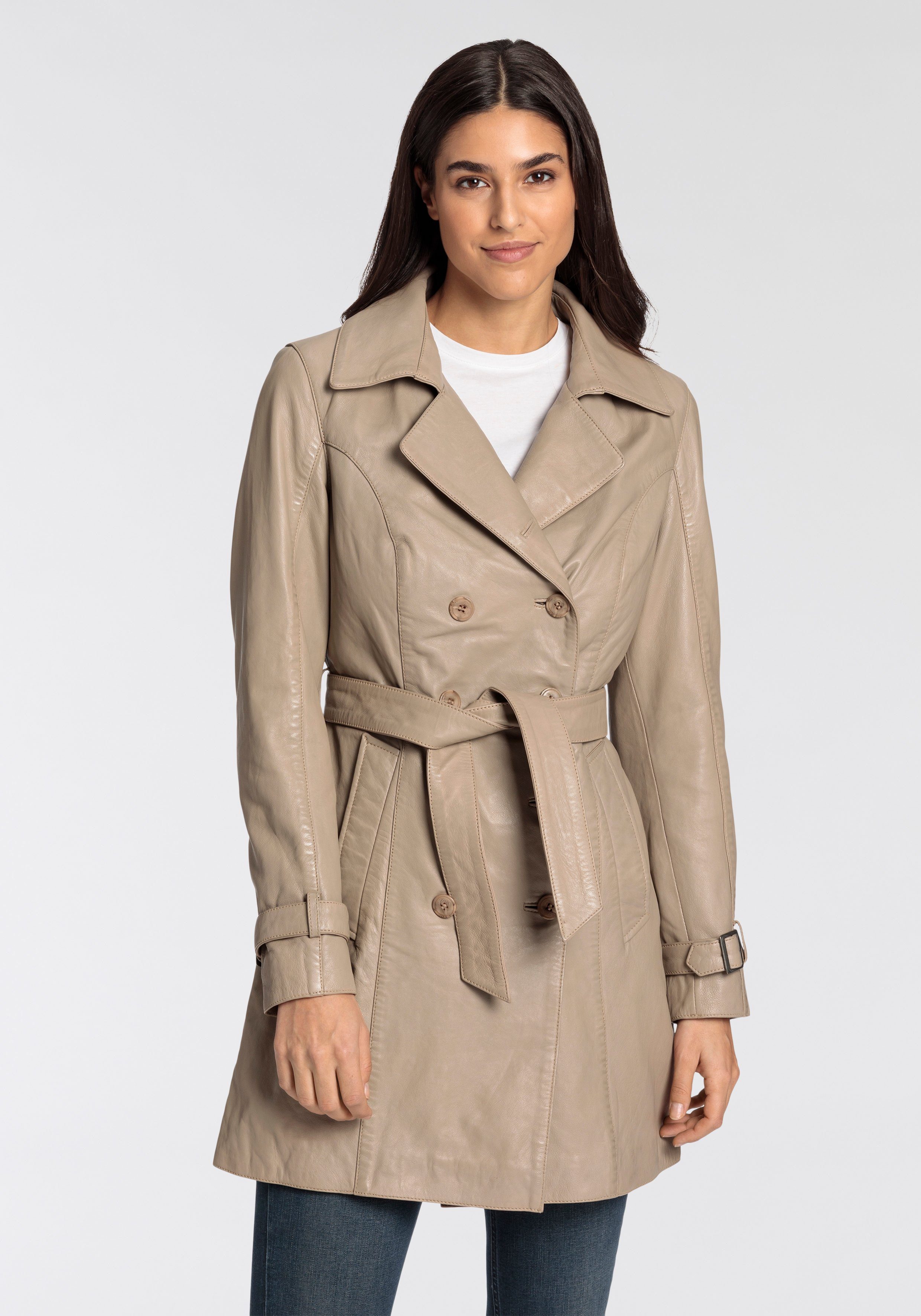 Mauritius Lange, leren jas GWTaresa Leren trenchcoat met strikriem (2-delig, Met een bindceintuur)