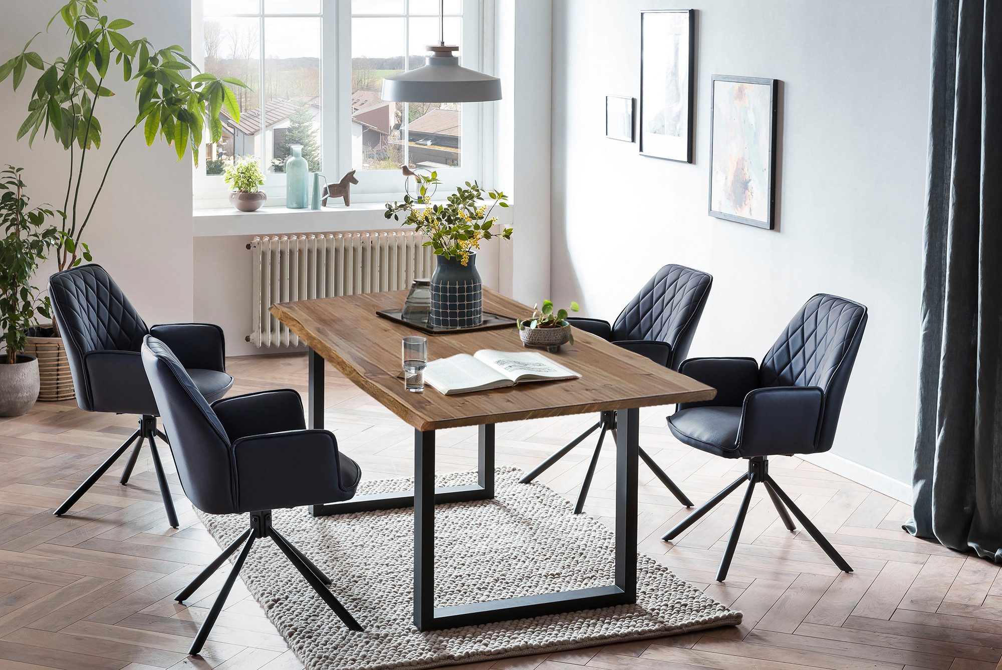 SalesFever Eethoek Stoelen met 360 graden draaiplateau onder de zitting (set, 5-delig) eethoeken blauw