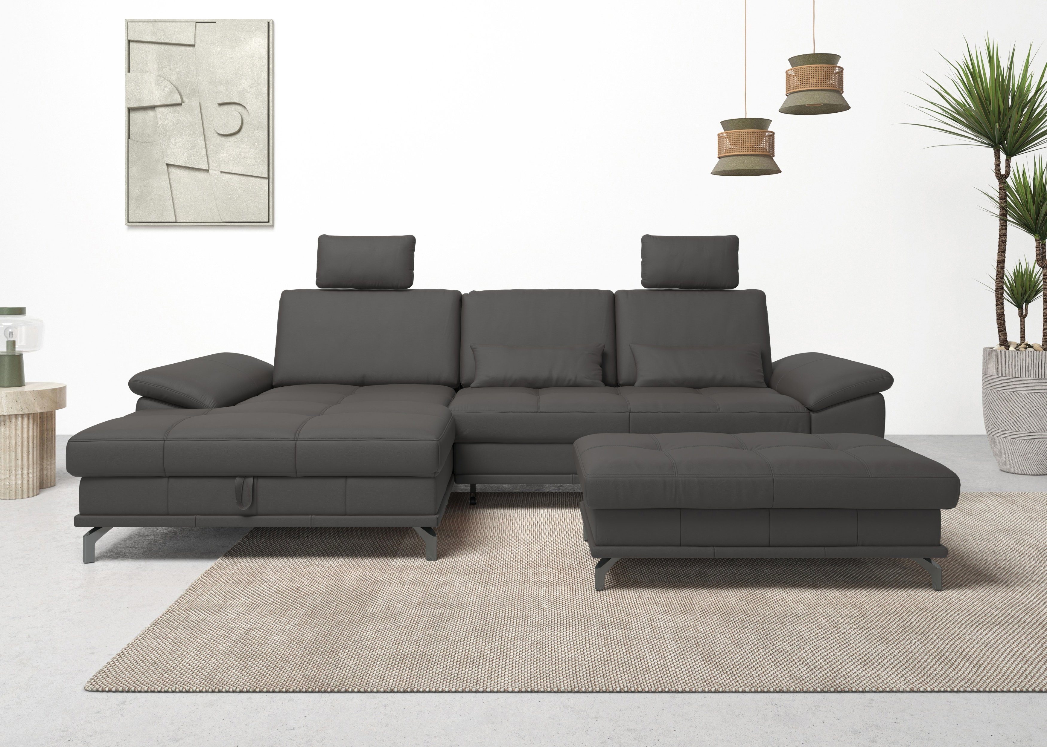 Places of Style Hoekbank Costello L-vorm, met zitdiepteverstelling, armleuningverstelling en bruin, hoekbanken, 301 cm