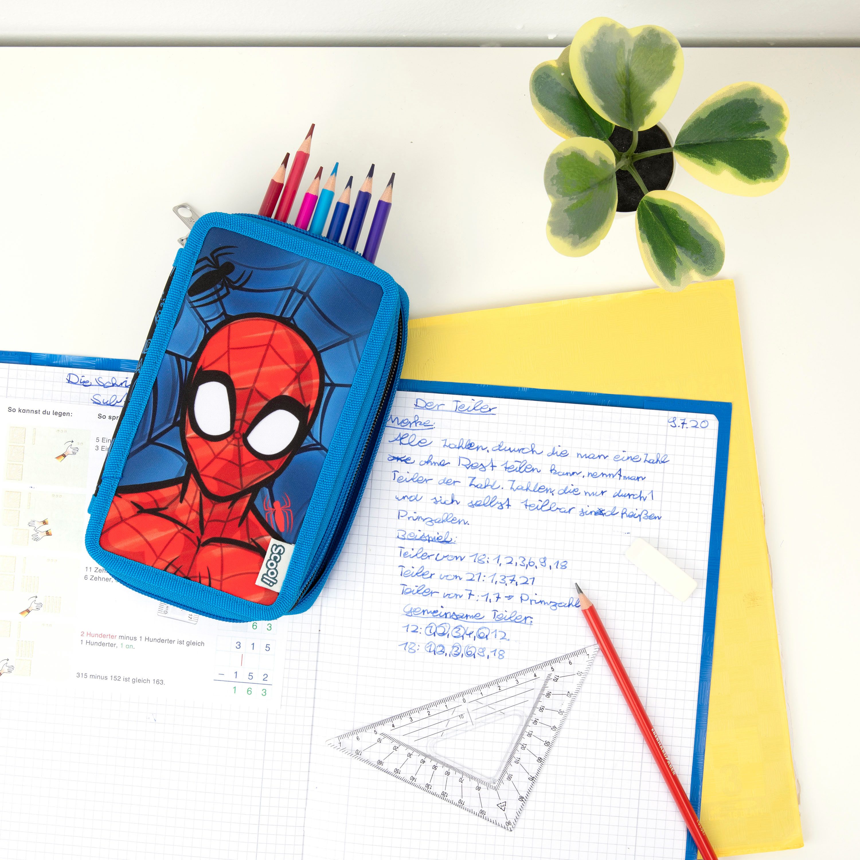 Scooli Etui Tripledecker, Spider-Man gevuld, inclusief geodriehoek
