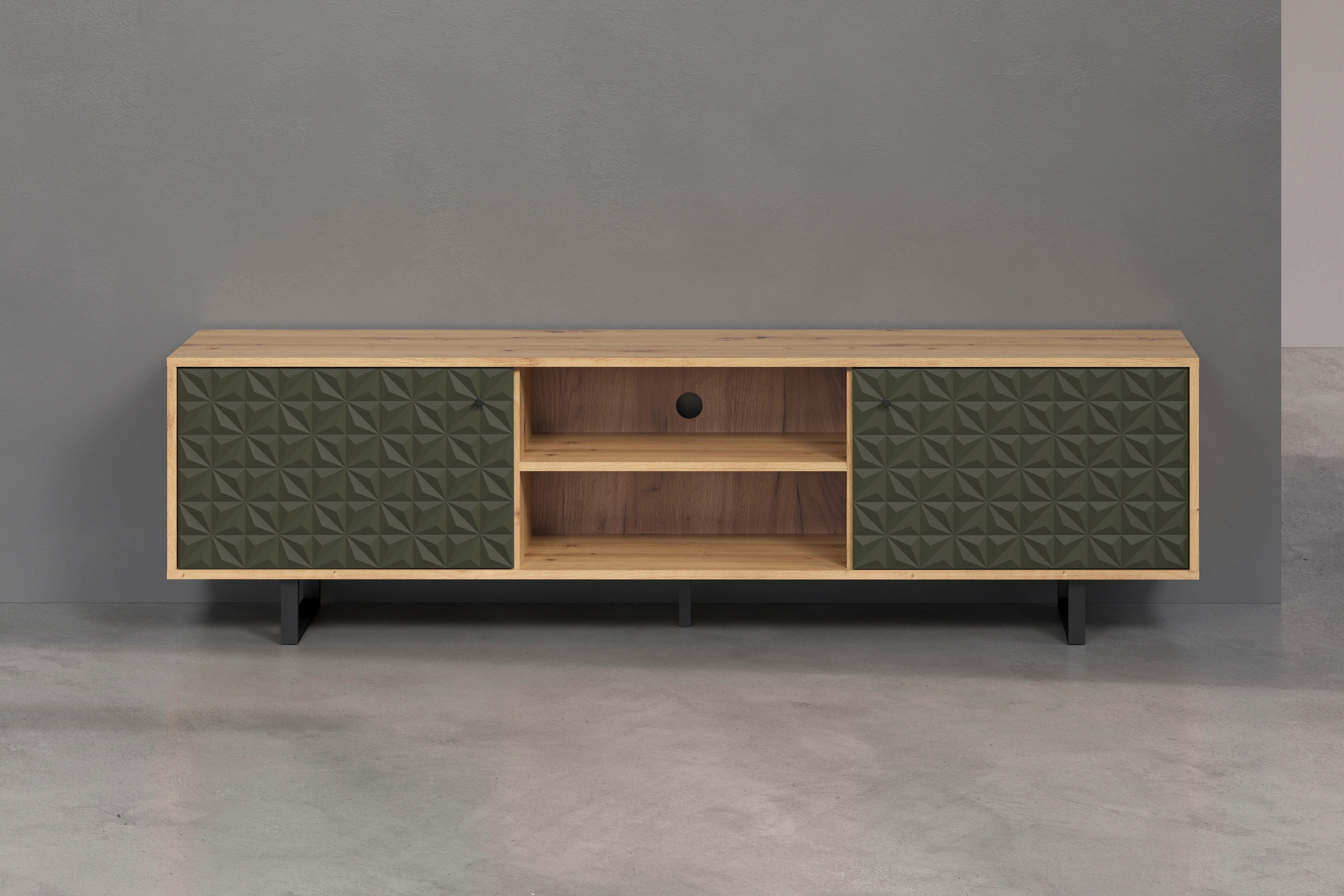 Places of Style Tv-meubel Ferretti TV-tafel met bijzondere frezing - poten en grepen van metaal