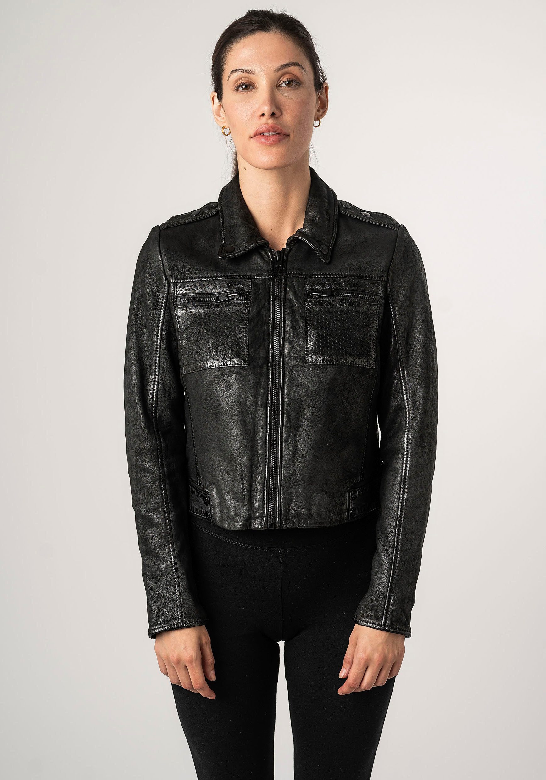 OTTO Mauritius Leren jack 2Wmarin STR met schouderflappen, met borstzakken, met studs dames imitatieleren jassen maat XXL zwart