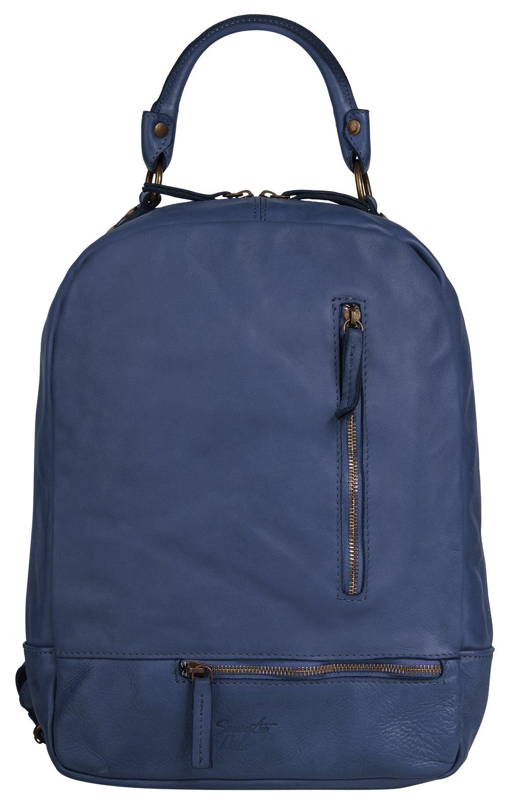 Samantha Look Rugzak echt leer, made in italy dames rugzakken maat Onesize blauw