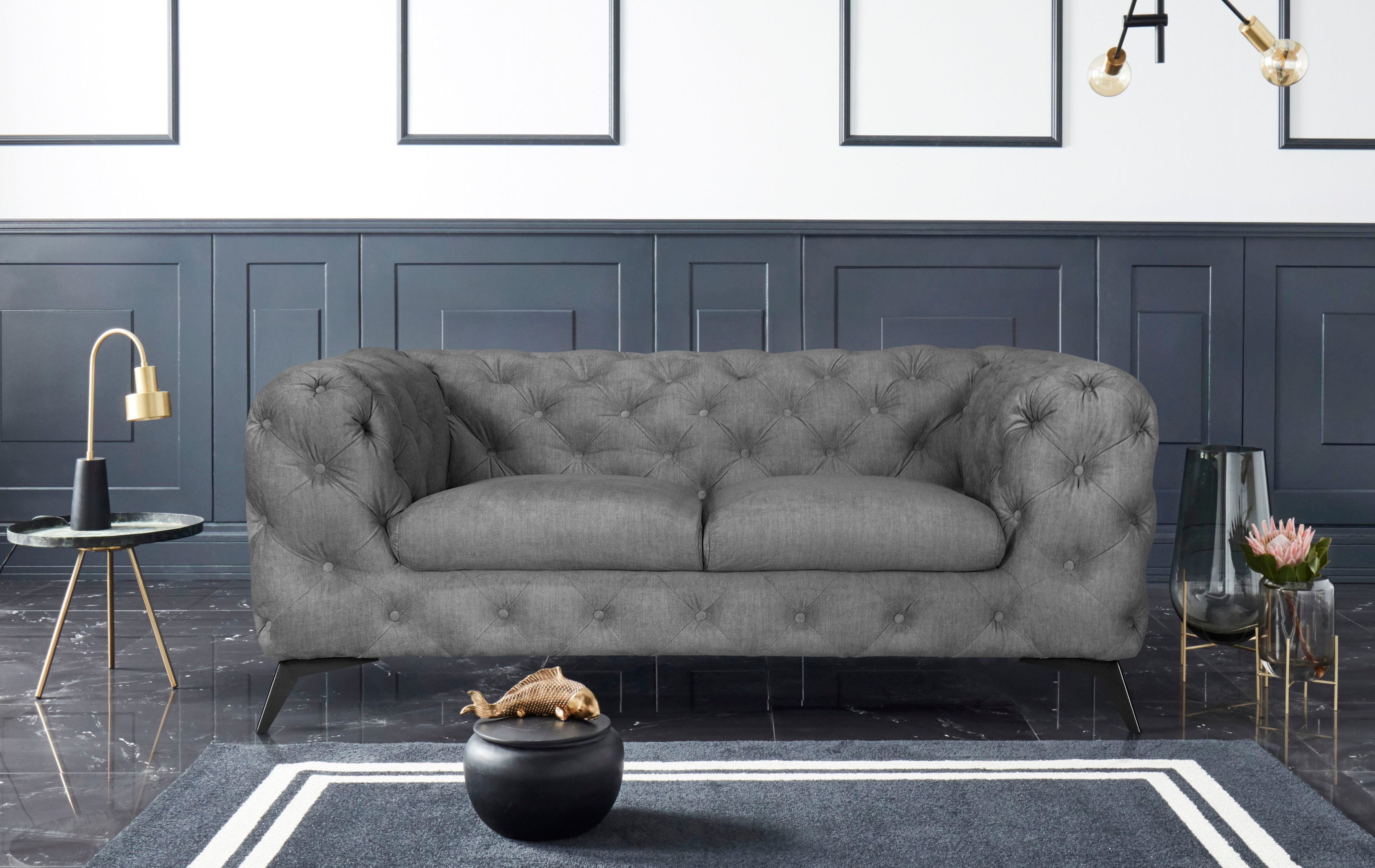 Leonique Chesterfield-bank Glynis luxueuze capitonnage, moderne chesterfield look, kleur van de poten ter keuze