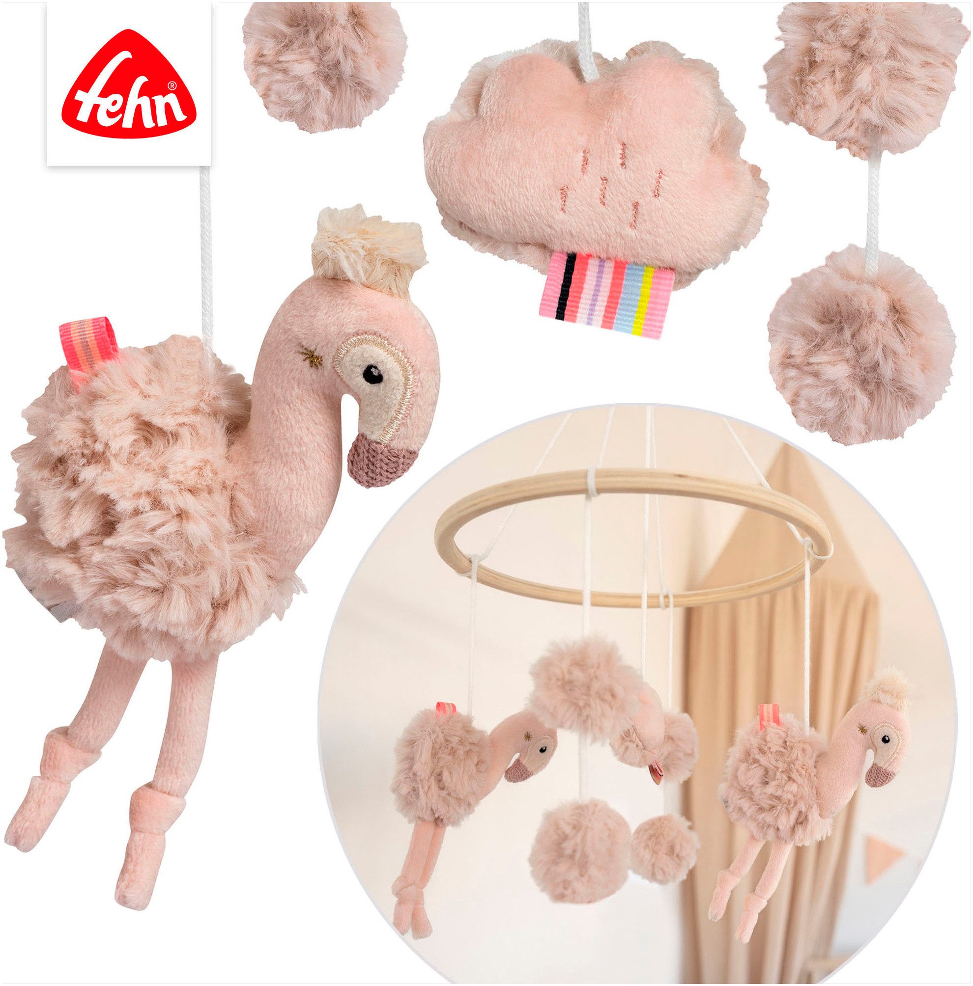 Fehn Mobiel Lazy, Crazy & Pink, Holz-Mobile Flamingo
