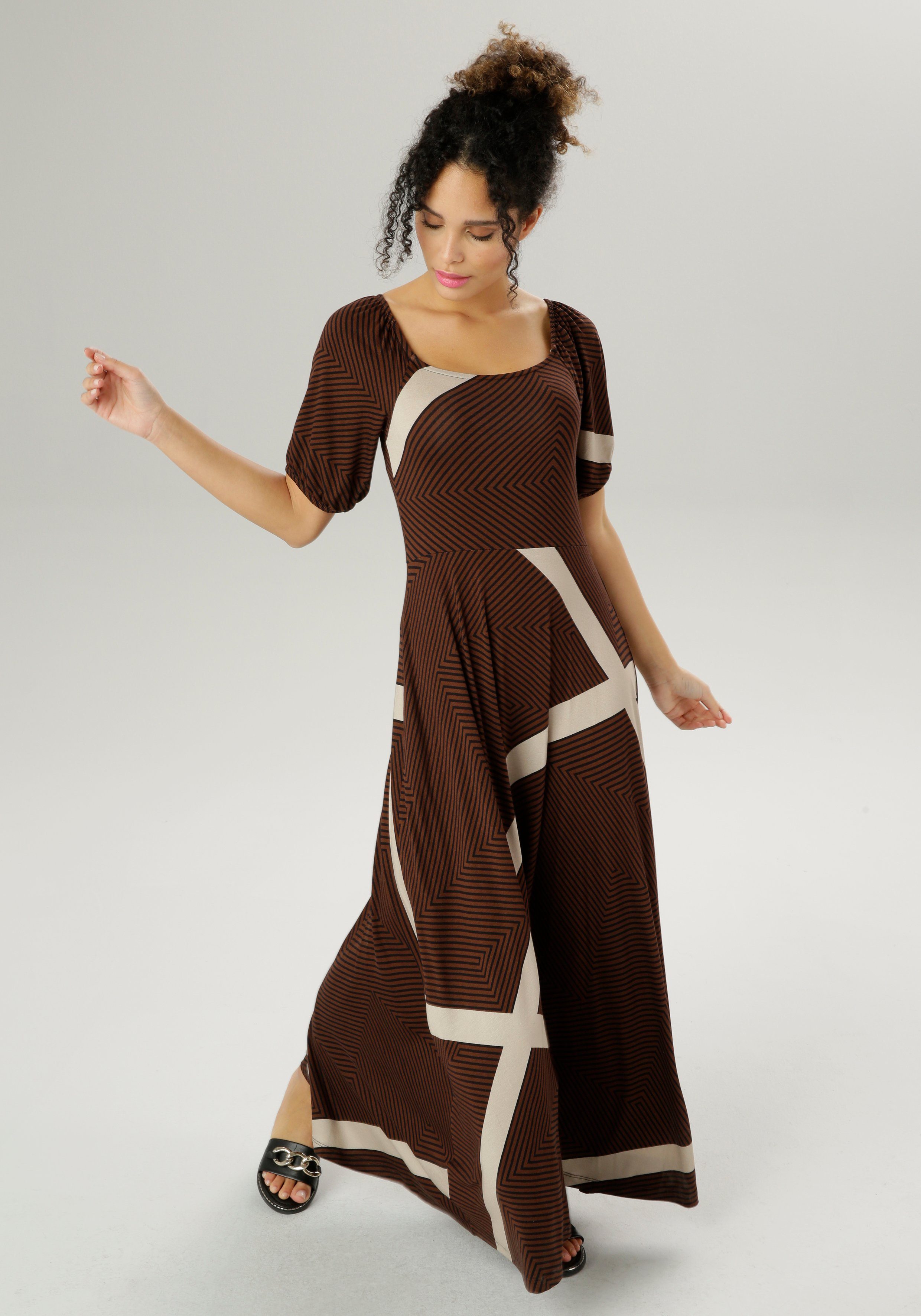 Aniston SELECTED Zomerjurk met verlengde korte mouwen dames zomerjurken maat 42 bruin