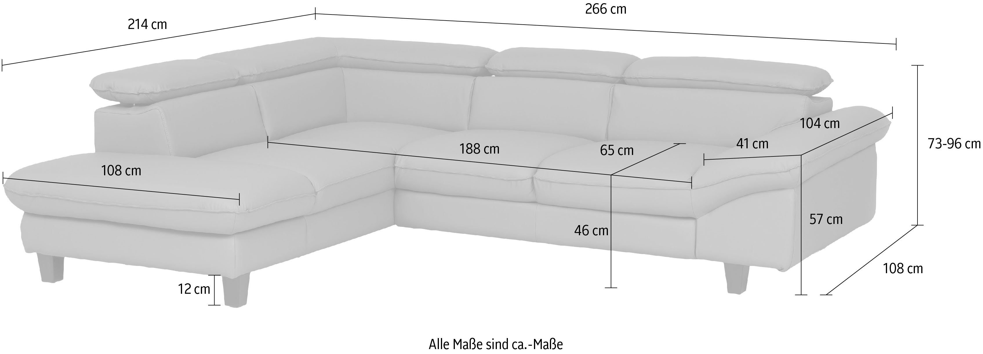 Home affaire Hoekbank Pilot L-vorm met hoofdeinde-verstelling, optionele bedfunctie en bedlade