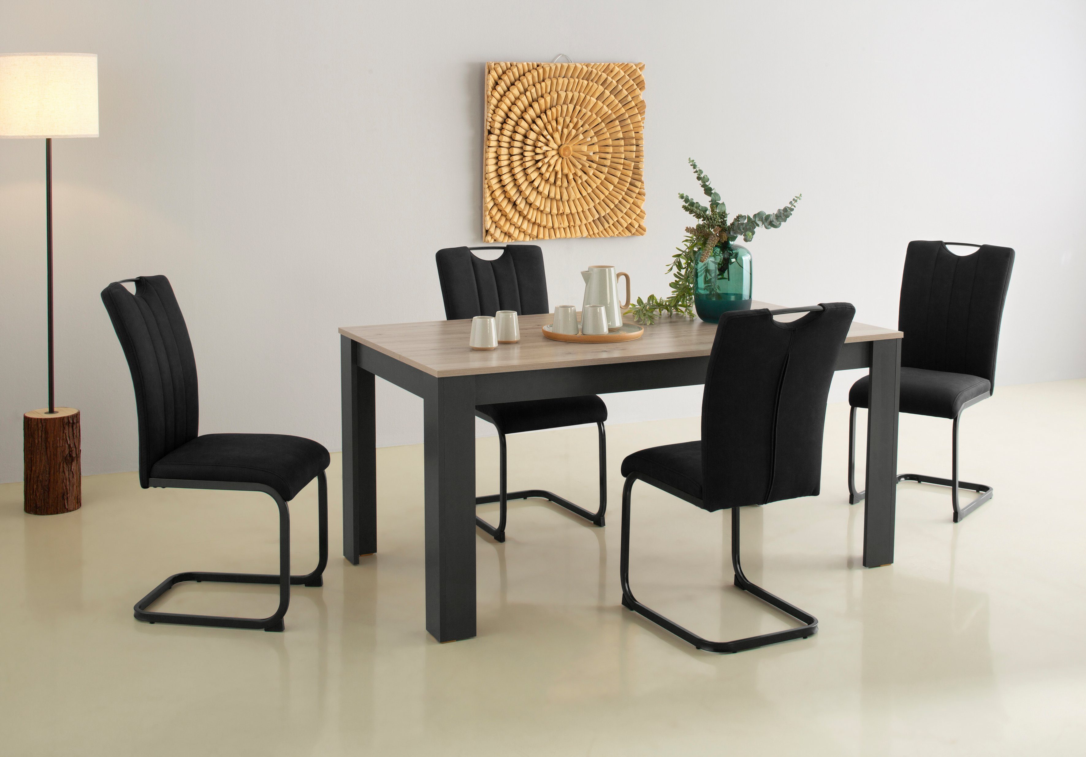 Home affaire Eethoek Napoli 5-delige eethoek met moderne sledestoel en eettafel (set, 5-delig)