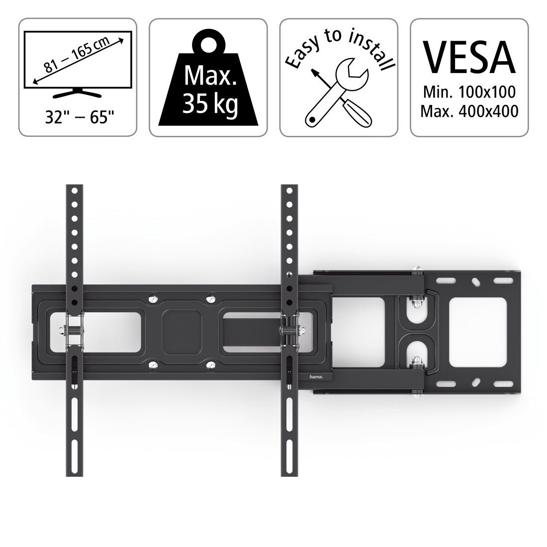 Hama Tv-wandhouder Wandbeugel universeel voor televisies, 32 43 50 55 65 inch, tot 35 kg