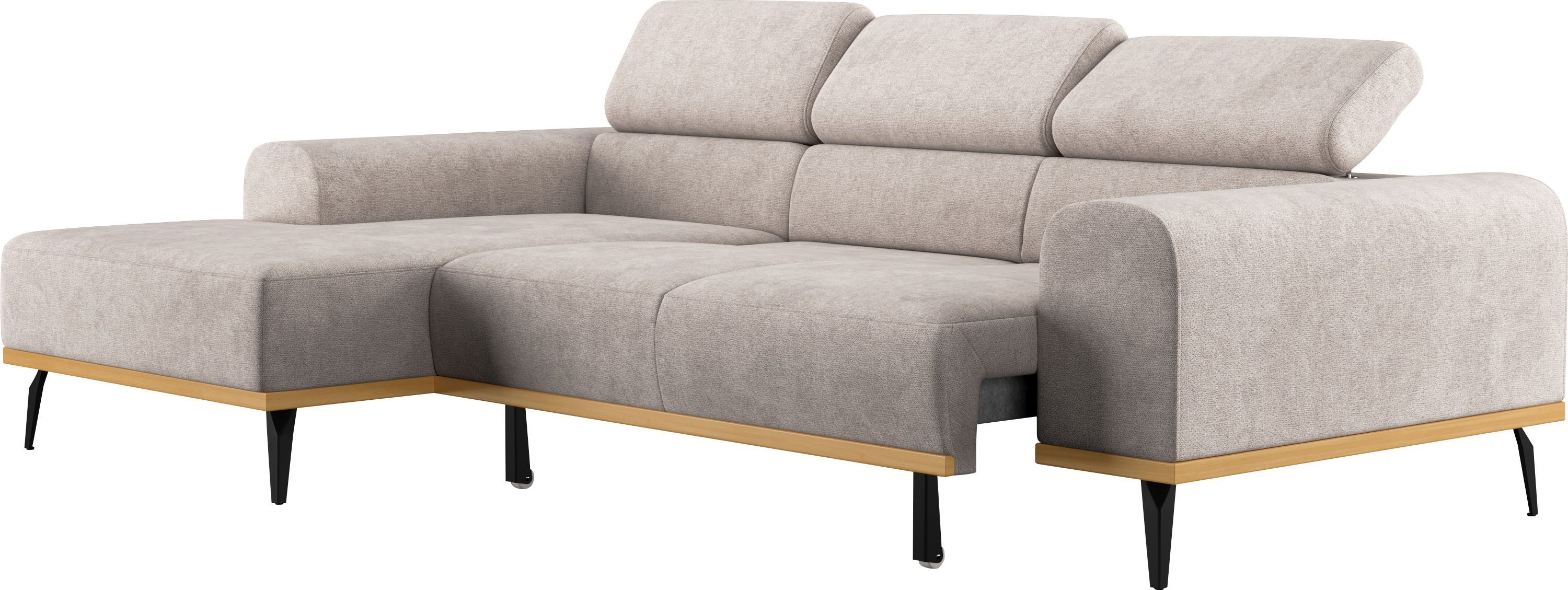 Places of Style Hoekbank Carlo L-vorm met hoofdeinde-verstelling & houten frame-look, optionele relaxfunctie