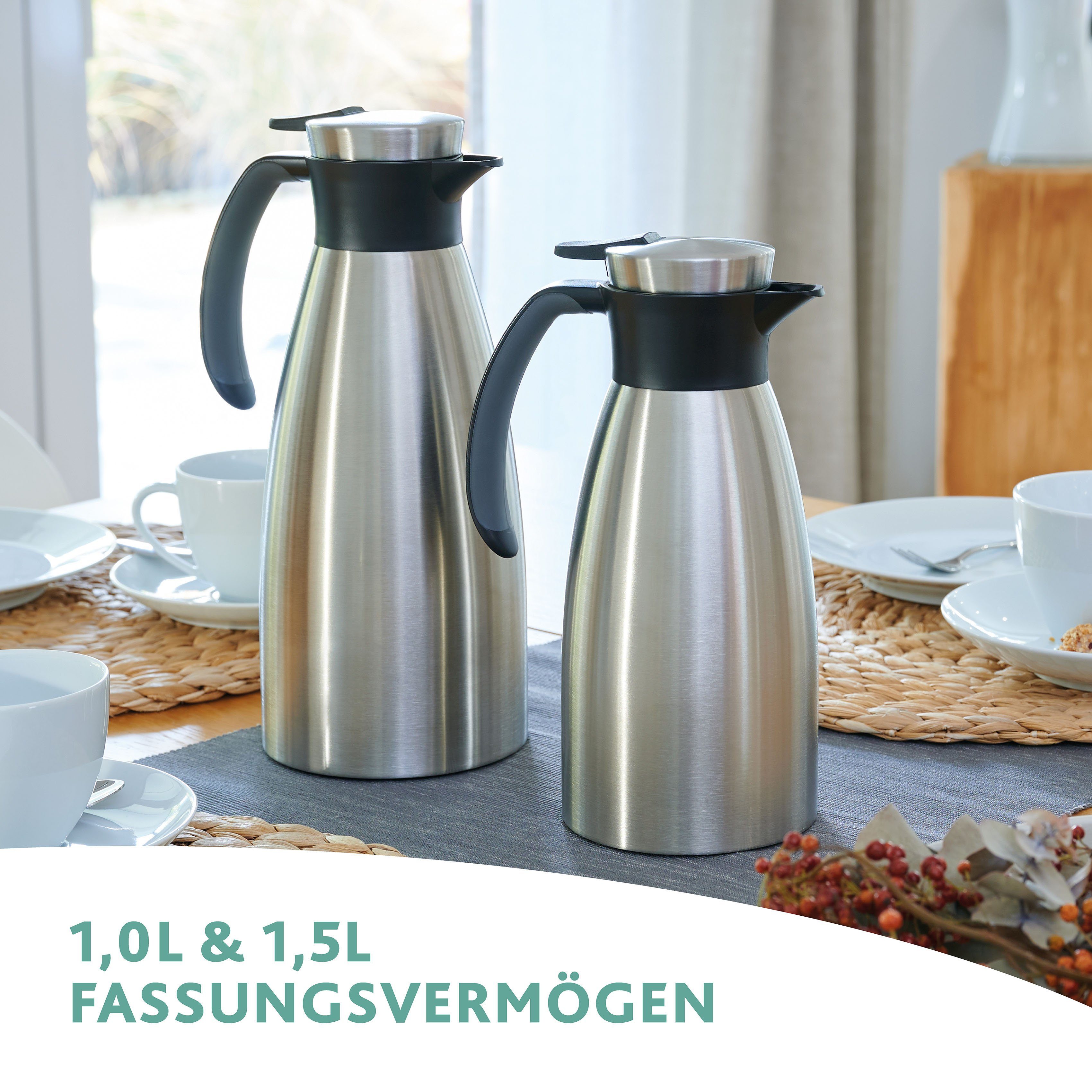 Emsa Thermoskan Soft grip Zacht grip handvat, 100% dicht, lekvrij, ruimtebesparend, roestvrij staal