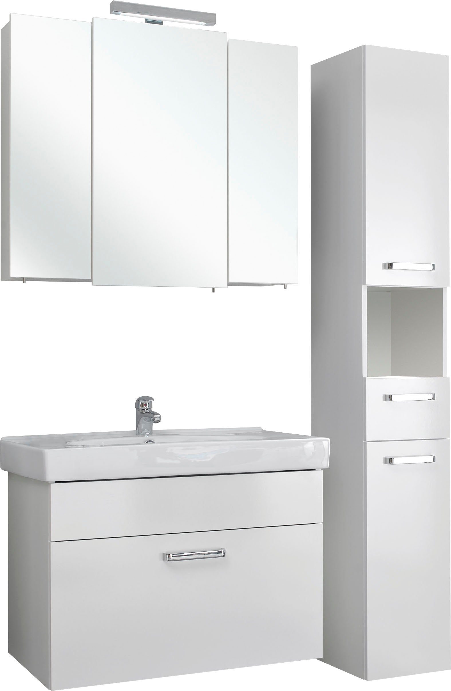Saphir Badkamerserie Quickset 3-delig, keramieken wastafelonderkast met led-spiegelkast, badkameraccessoireset (4-delig) badmeubelsets wit