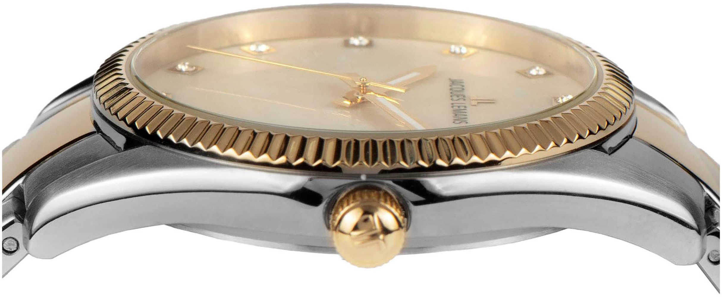 Jacques Lemans Kwartshorloge Derby Polshorloge, dameshorloge, datum, parelmoer wijzerplaat, roestvrijstalen armband