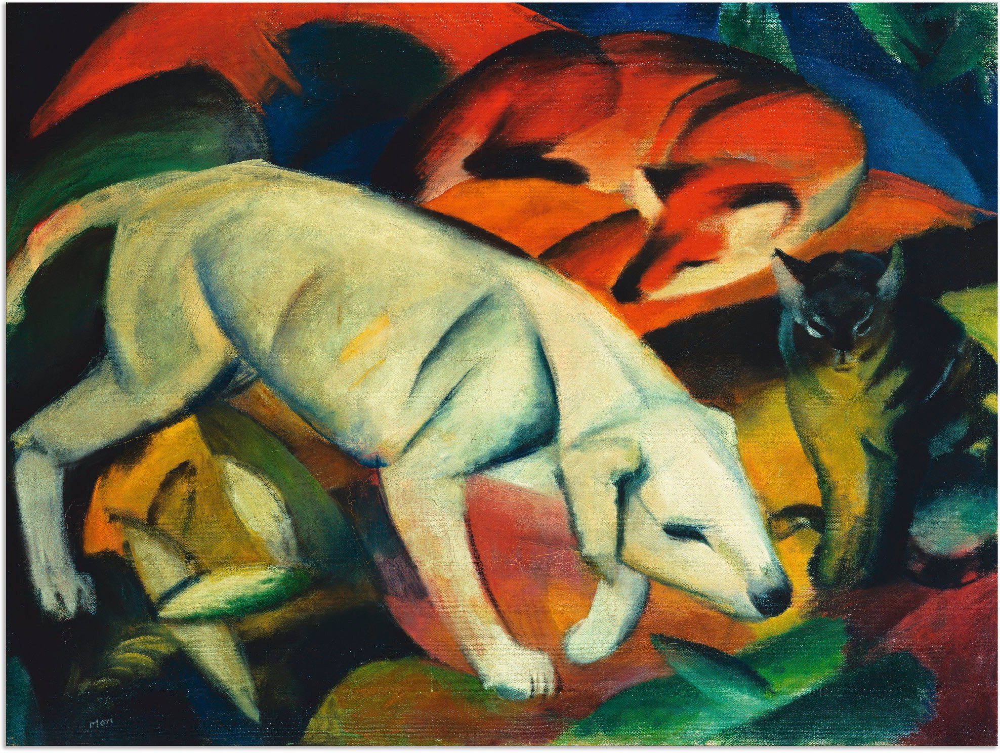 Artland Artprint Drie dieren (hond vos en kat). 1912 in vele afmetingen & productsoorten - artprint van aluminium / artprint voor buiten, artprint op linnen, poster, muursticker /