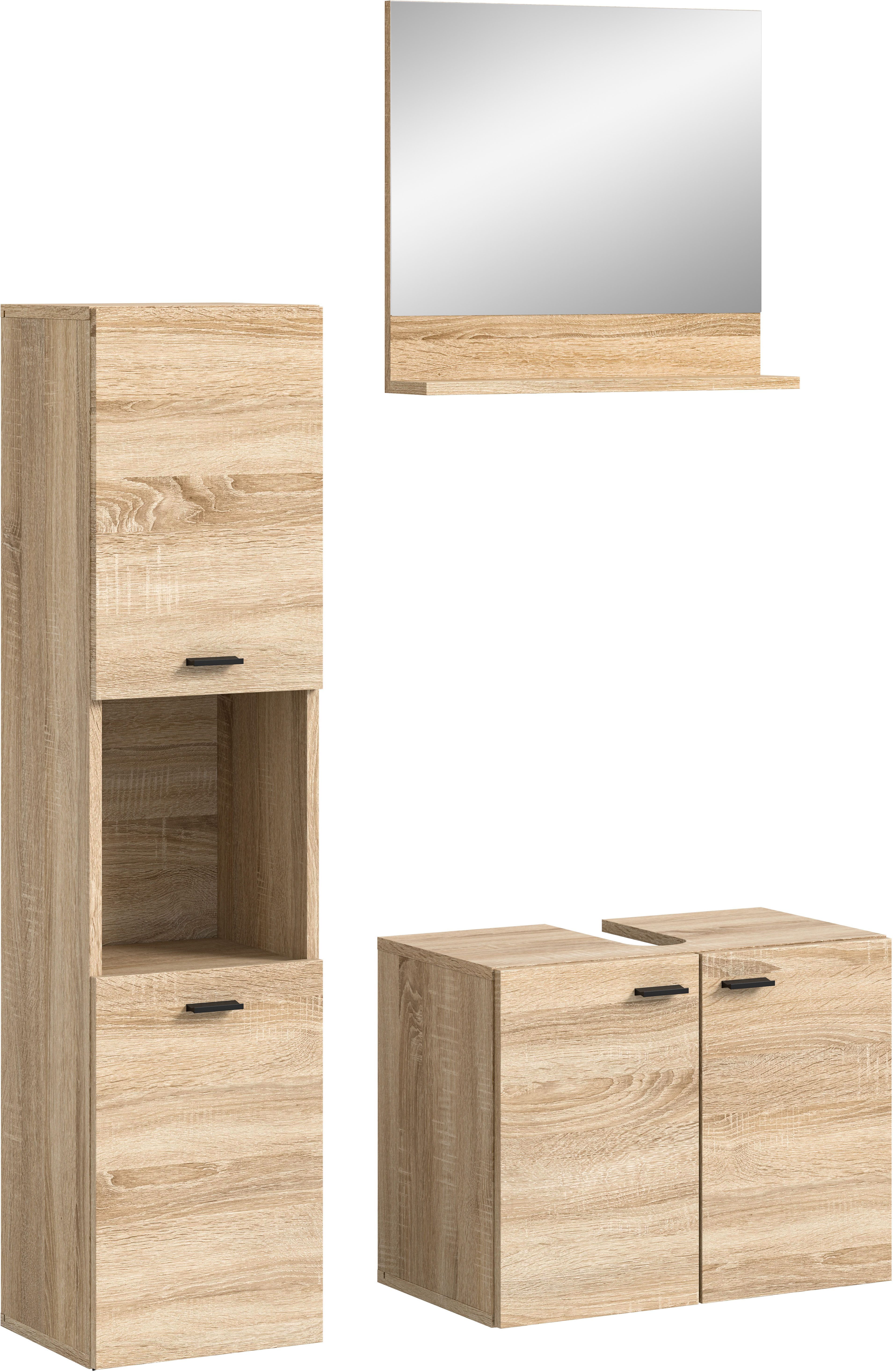 welltime Badmeubelset Tampa, breedte 102cm, 3-delig Wastafelonderkast, spiegel, hoge kast (3 stuks)