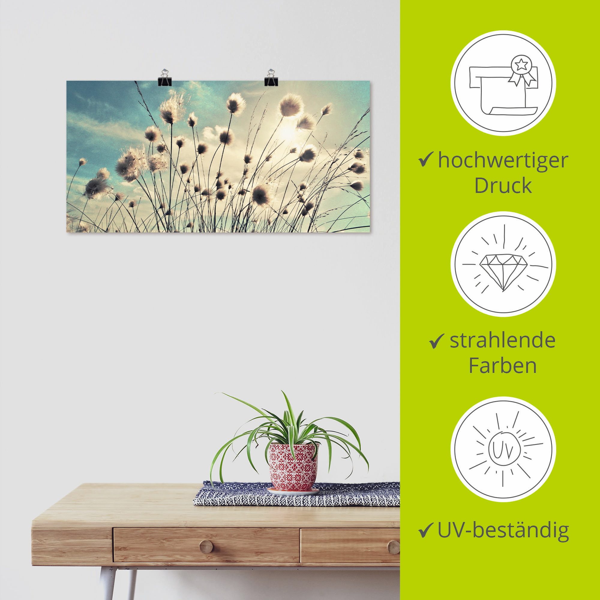 Artland Artprint Wolgras als artprint van aluminium, artprint voor buiten, artprint op linnen, poster, muursticker