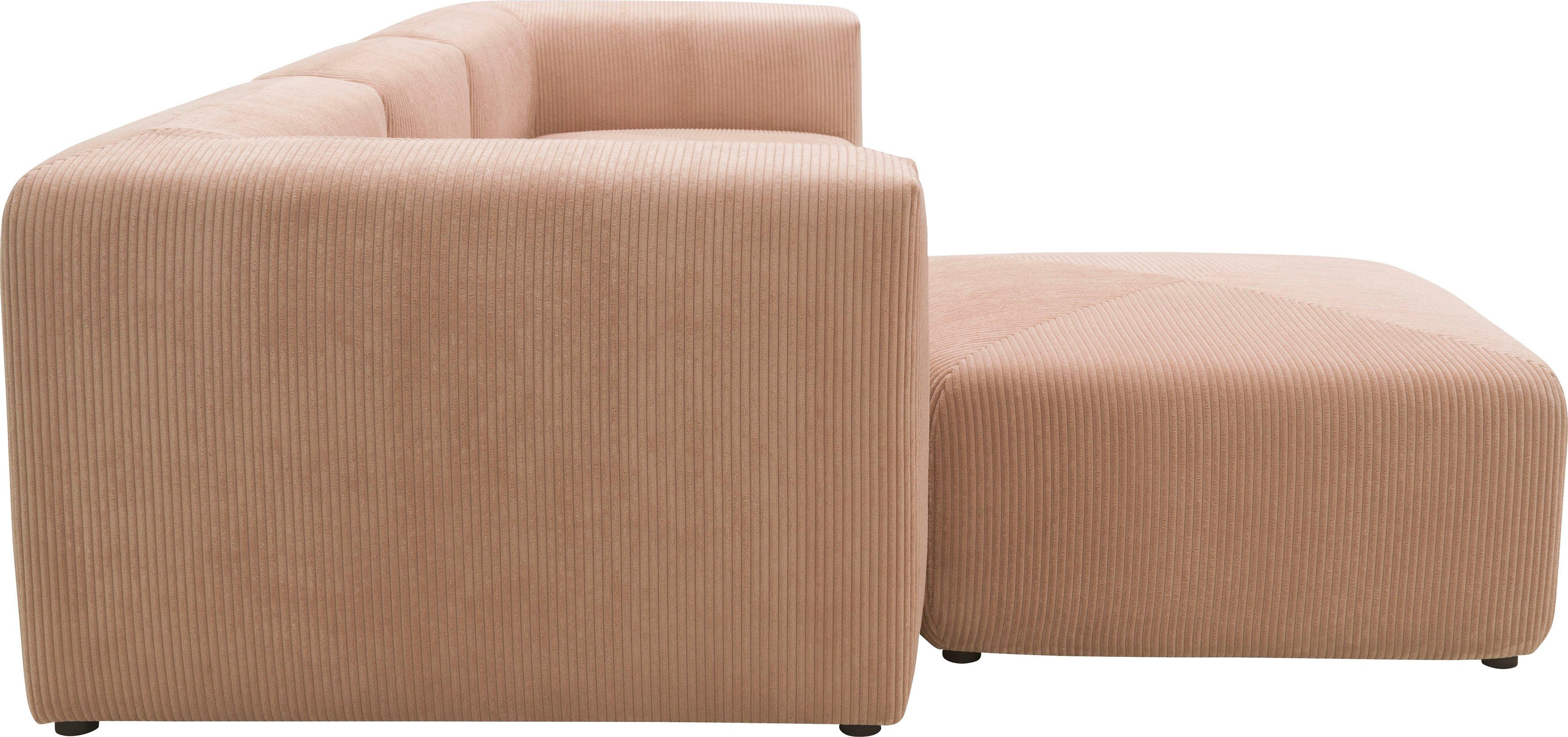 RAUM.ID Hoekbank Gerrid L-vorm Ribfluwelen bekleding, modulaire bank, bestaande uit hoek- en tussenelement + voetenbank/poef