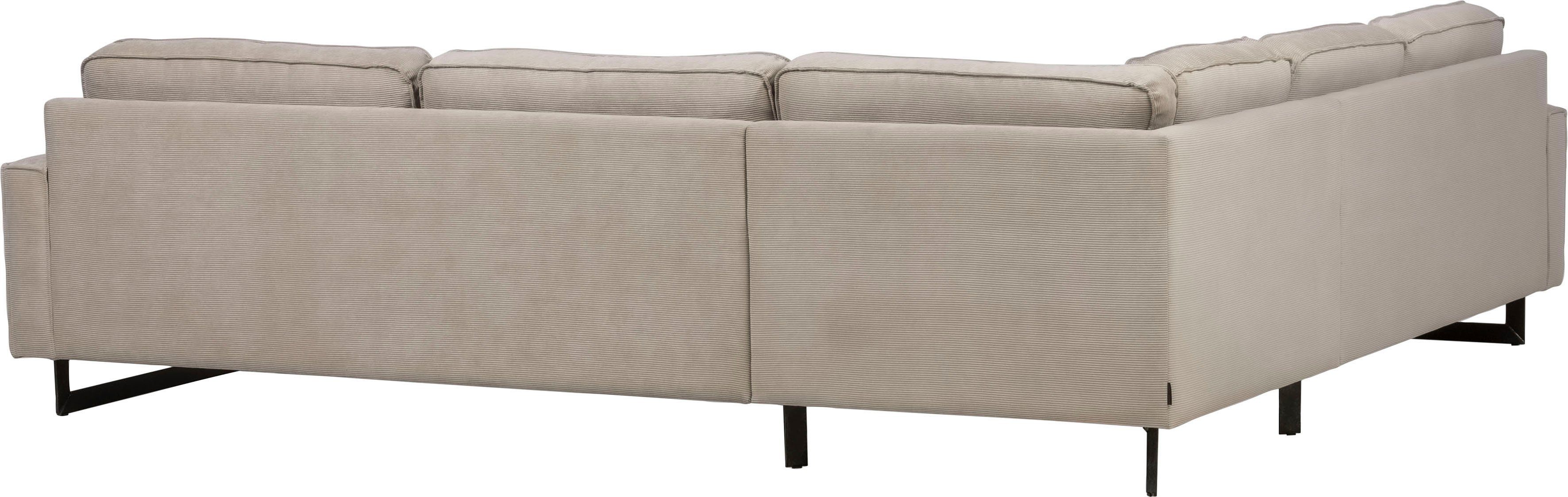 Places of Style Hoekbank Pinto, XXL, 250/290 cm, lange arm, ottomane Cord, chenille, leerlook, met bies, metalen voeten, golfondersteuning