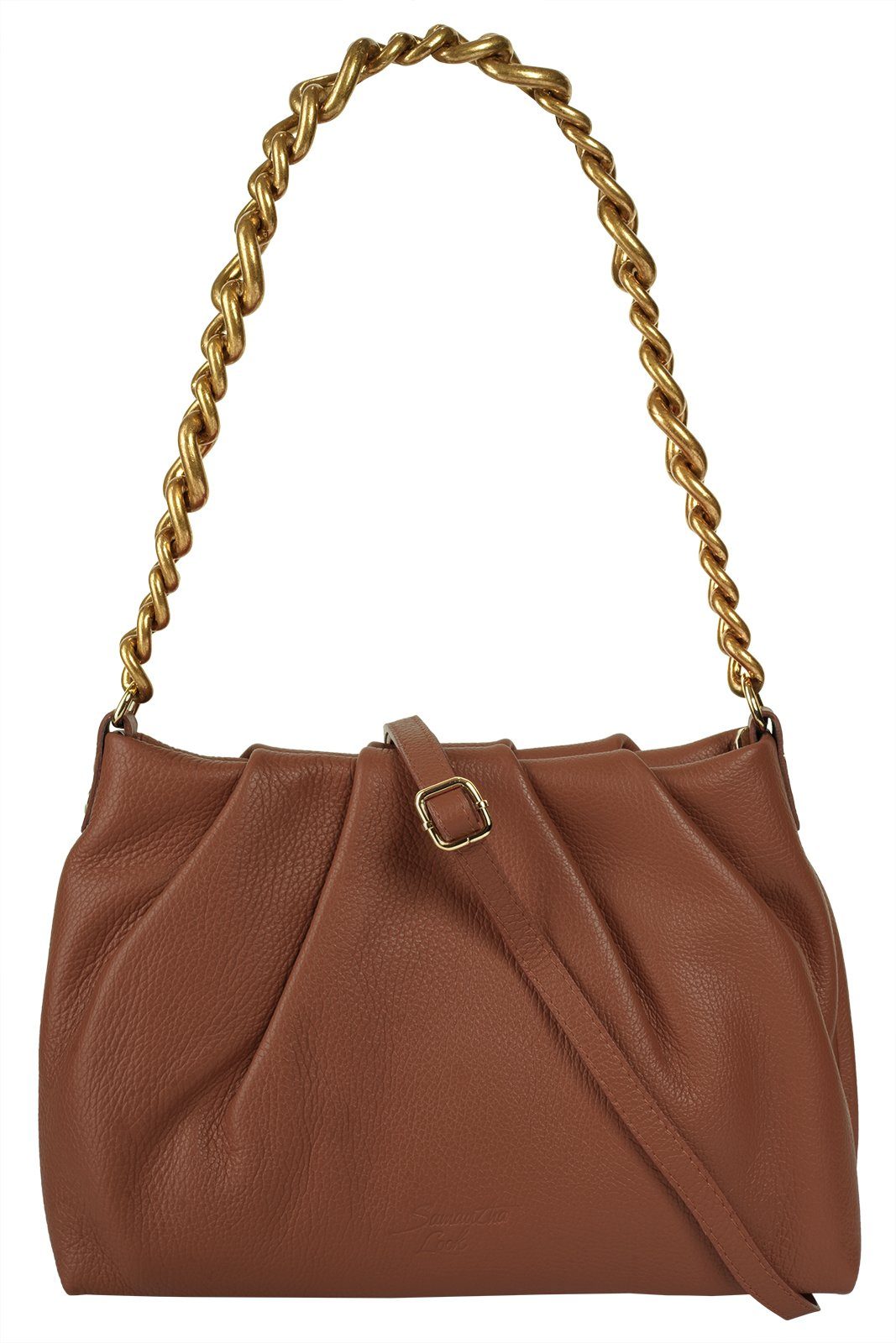 Samantha Look Schoudertas echt leer, made in italy dames tassen bruin