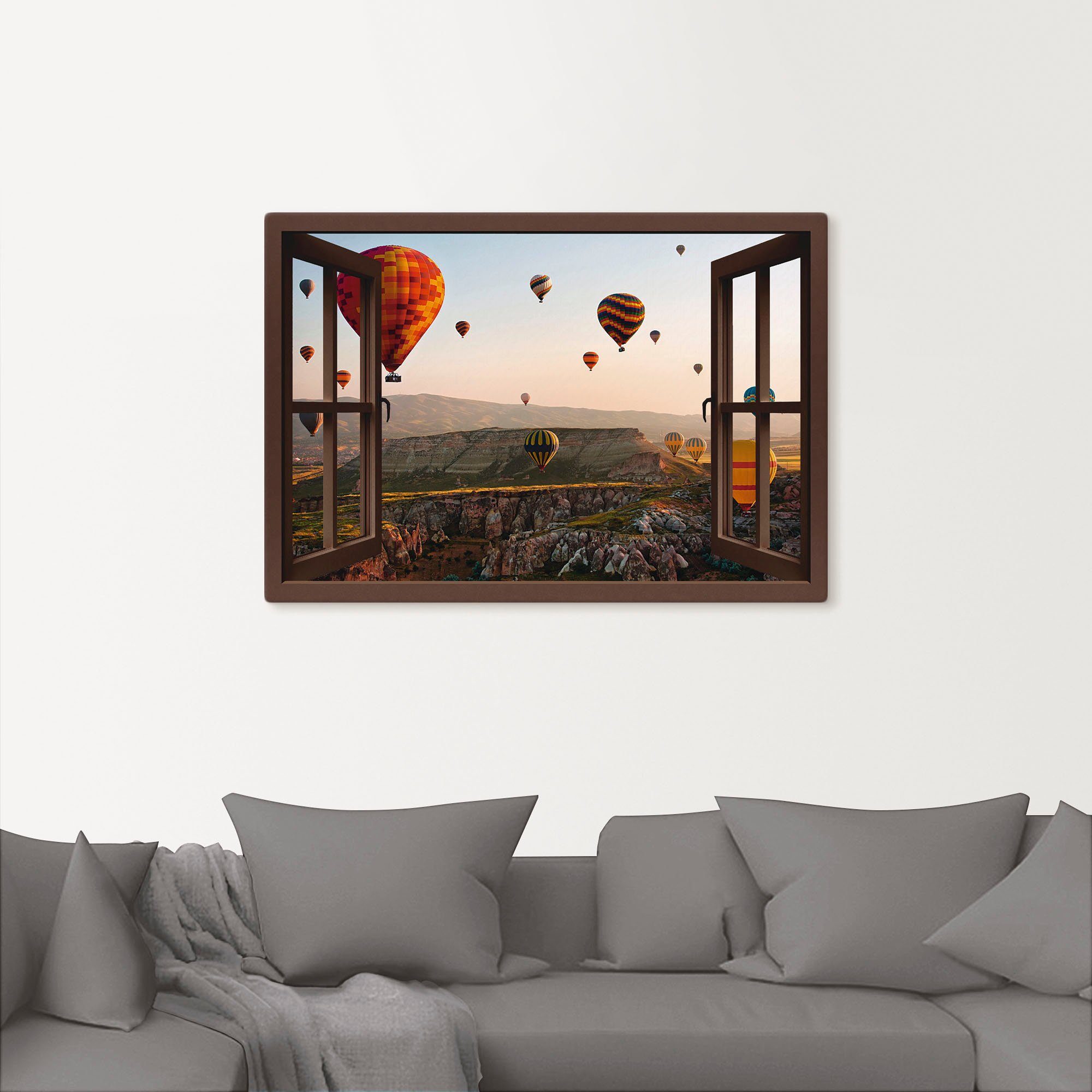 Artland Artprint Blik uit het venster Cappadocië ballonvaart als artprint op linnen, poster, muursticker in verschillende maten