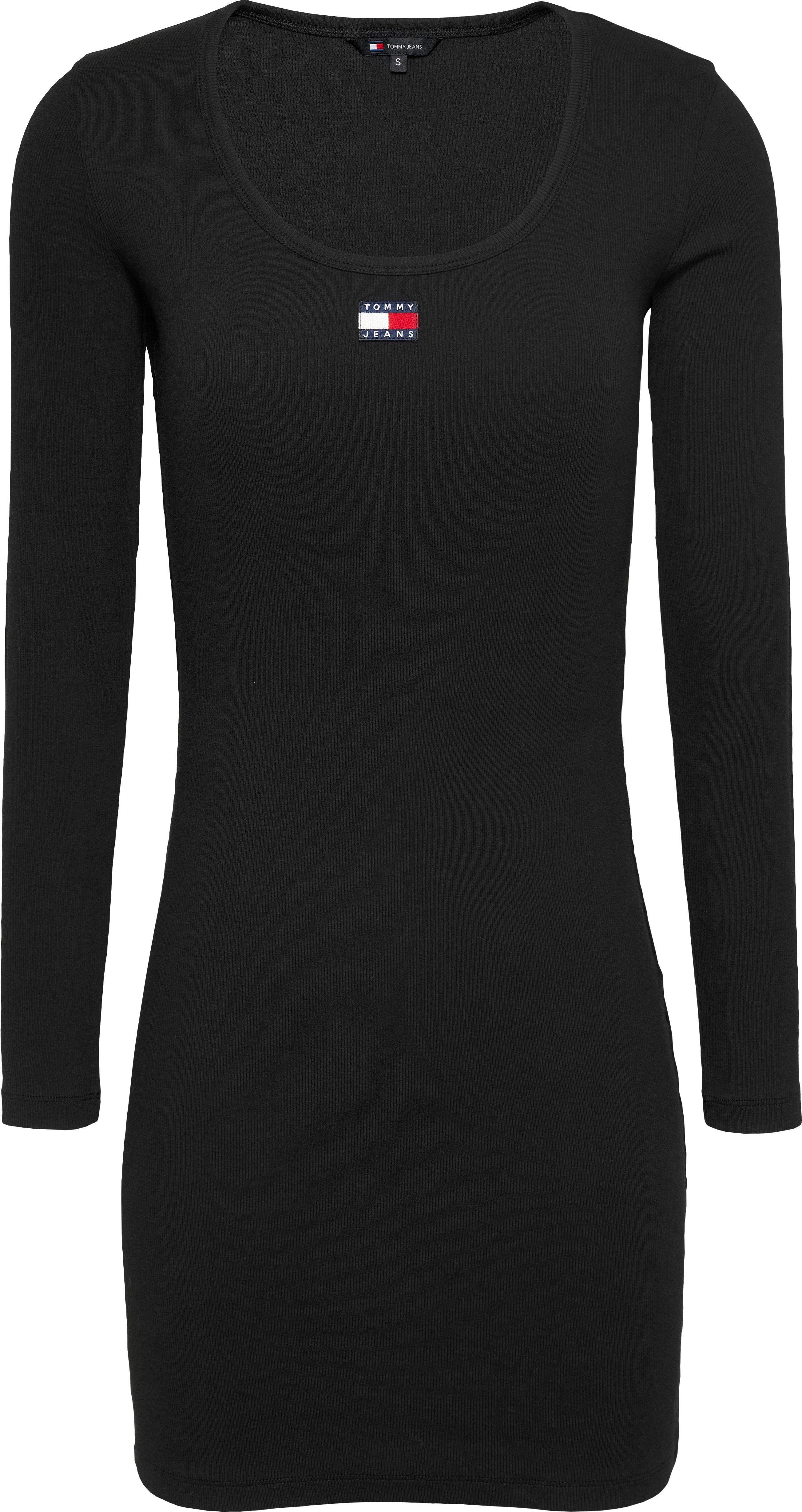 TOMMY JEANS Jerseyjurk TJW BADGE RIB BODYCON DRESS EXT met geribbelde structuur, logo-badge