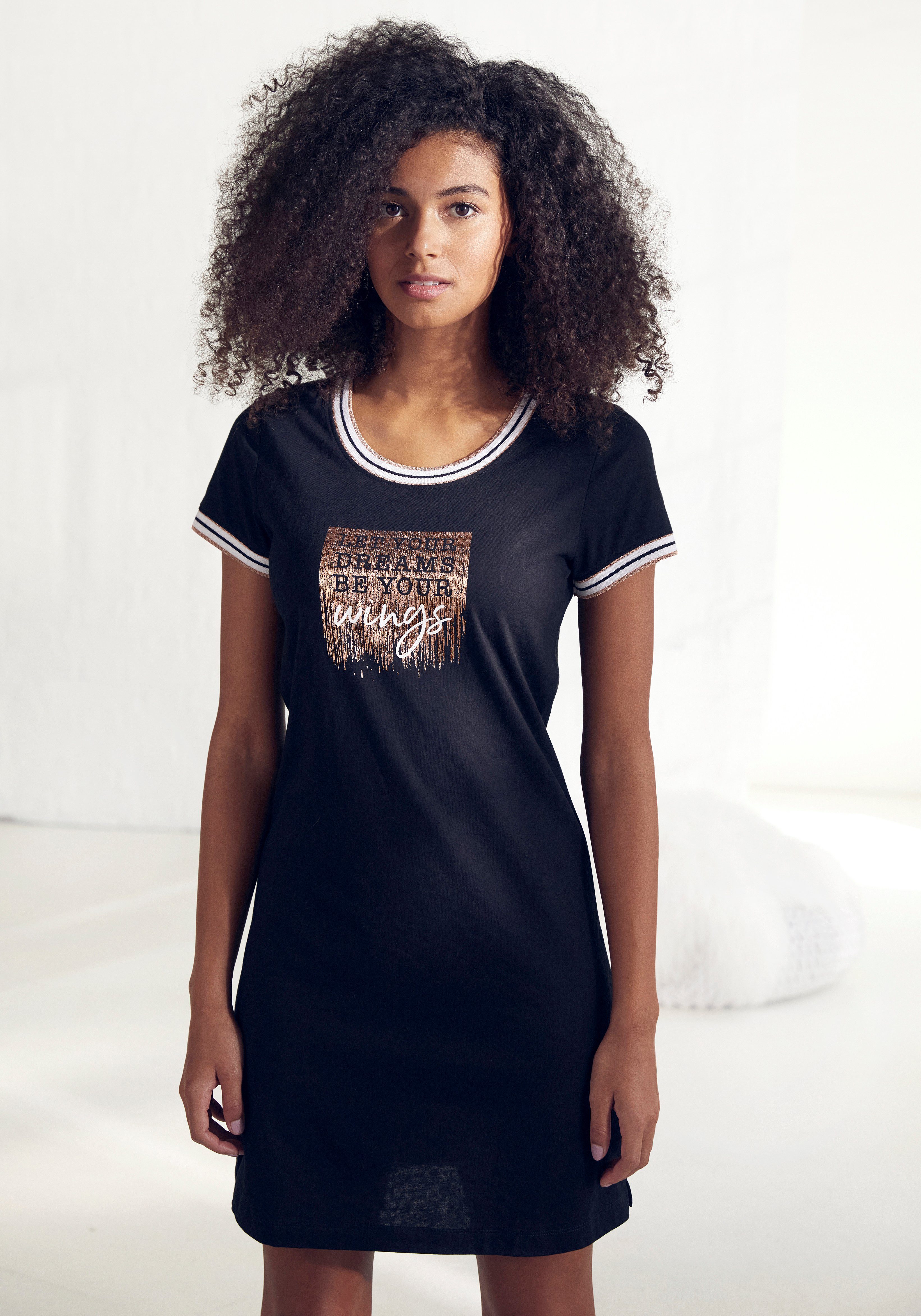 Vivance Dreams Nachthemd met statement-print dames nachthemden maat 32/34 zwart