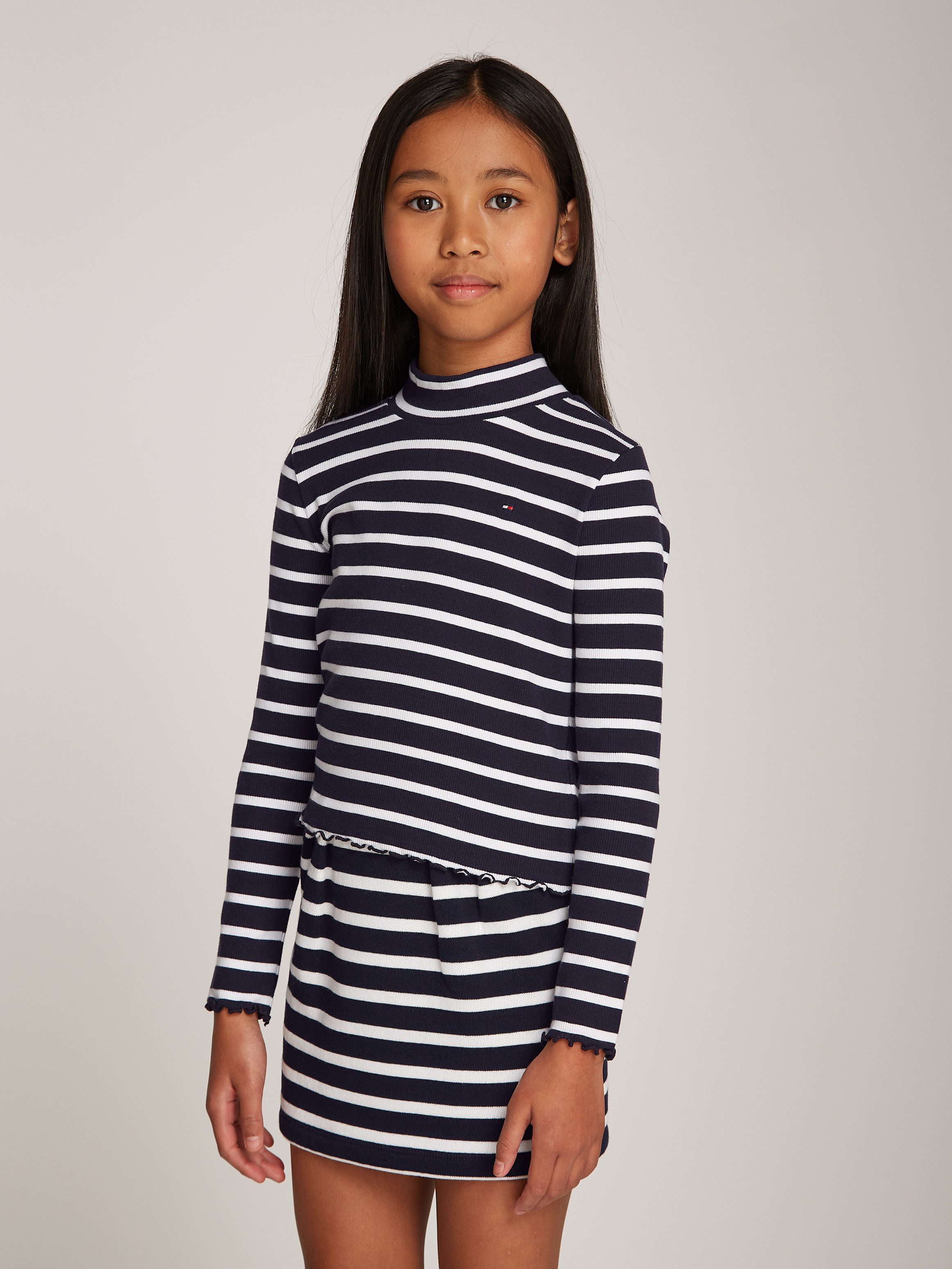 Tommy Hilfiger Shirt met lange mouwen MOCK NECK RIB TOP LS in streepdesign, met babylock zoom