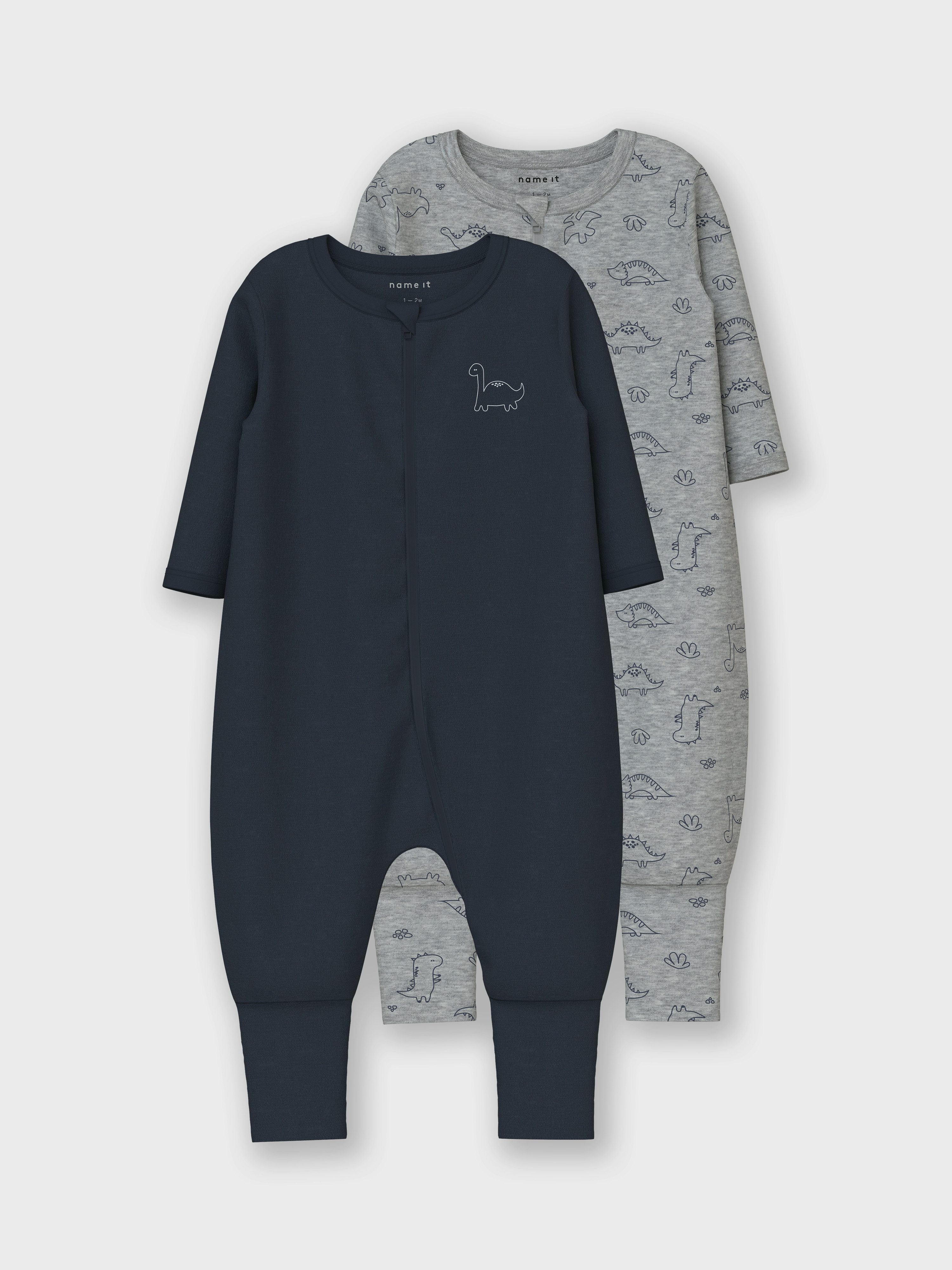 Name It Pyjama NBMNIGHTSUIT 2P ZIP FF GREY DINO NOOS (set 2-delig)