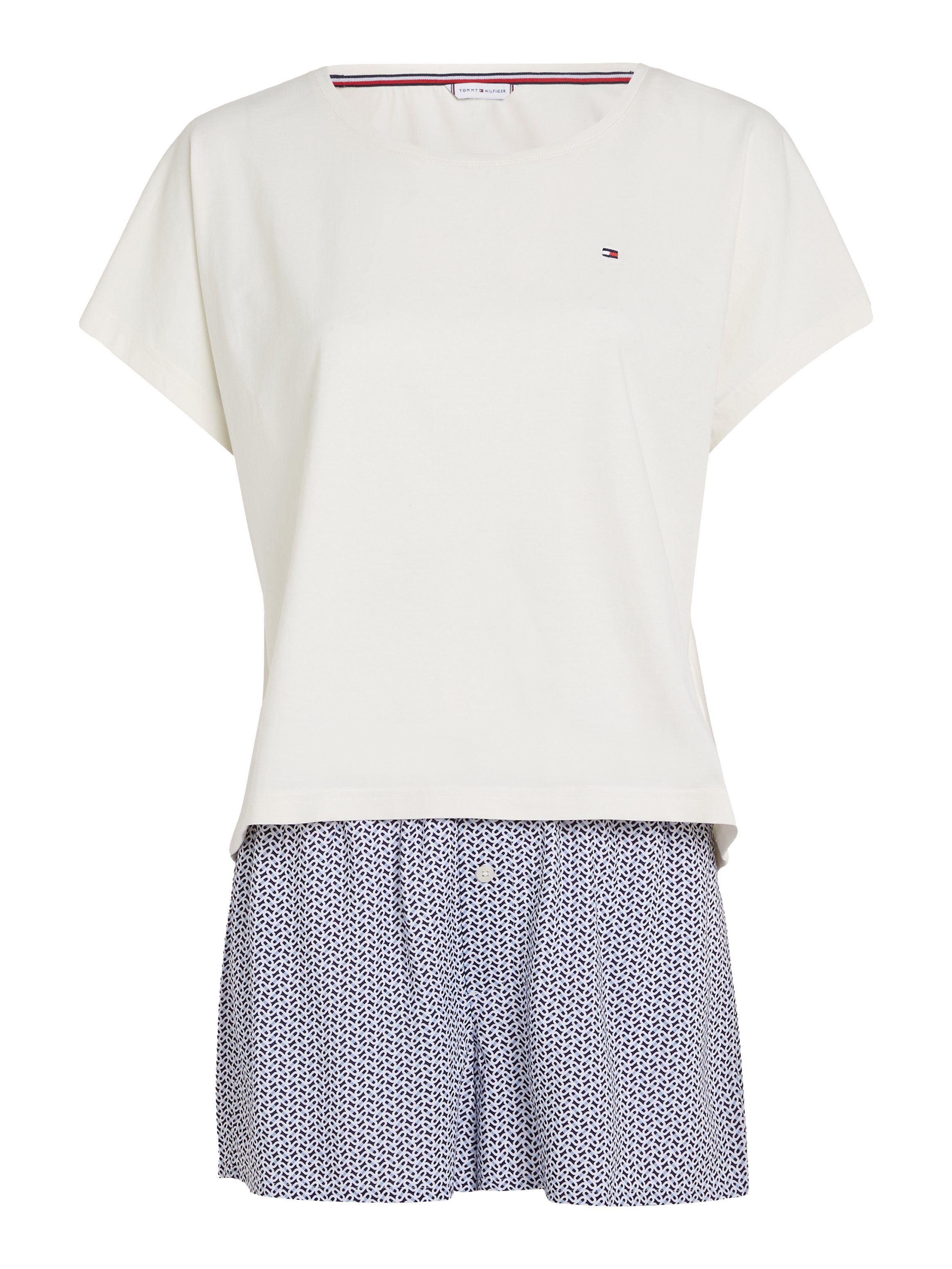 Tommy Hilfiger Underwear Shortama SS PYJ SET WOVEN Shirt effen, shorts bedrukt (set, 2-delig, Shirt + short)